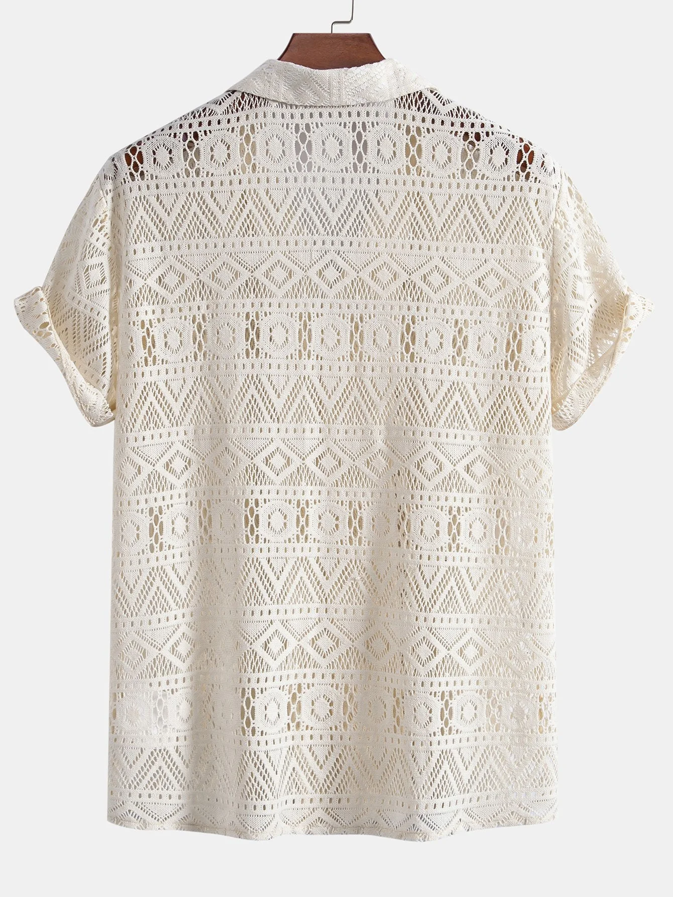 Kurzarm-Geometrie-Strukturierte Cuban-Shirt & Gerade Bein Leinenhose - Image 7