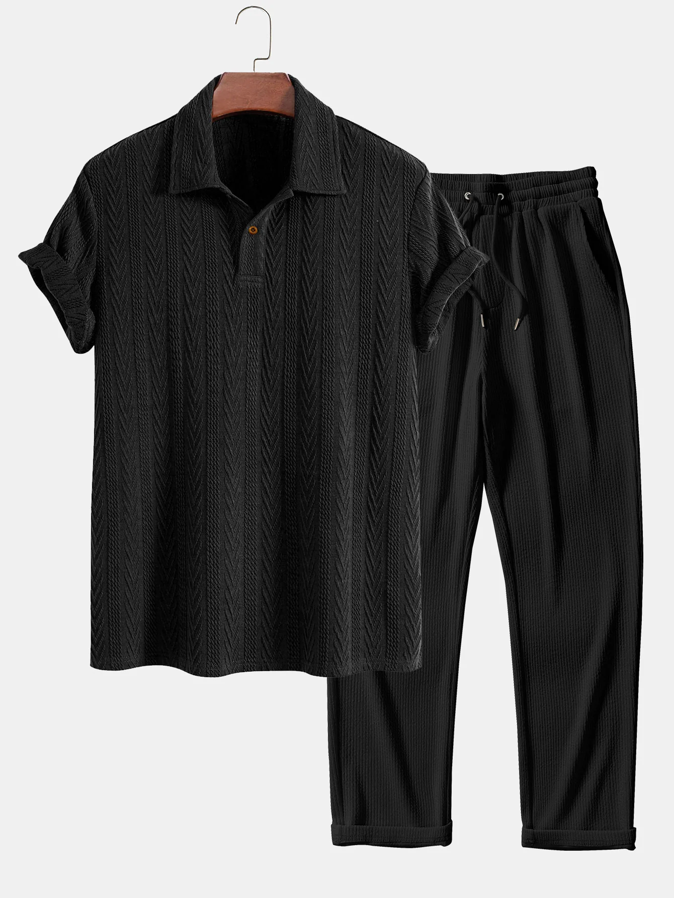 Kurzarm-Jacquard-Polo & gerade geschnittene Ripp-Hosen - Image 2