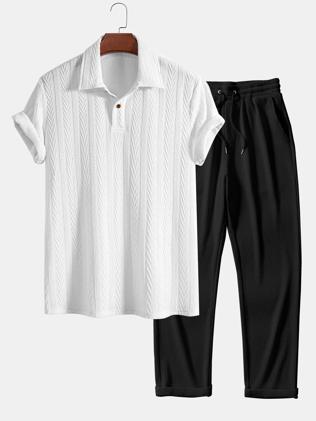 Kurzarm-Jacquard-Polo & gerade geschnittene Ripp-Hosen - Image 3