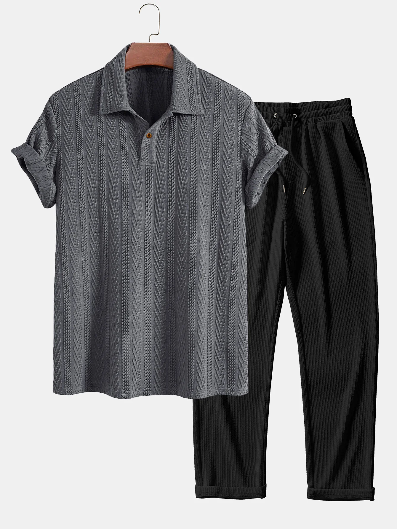 Kurzarm-Jacquard-Polo & gerade geschnittene Ripp-Hosen - Image 5