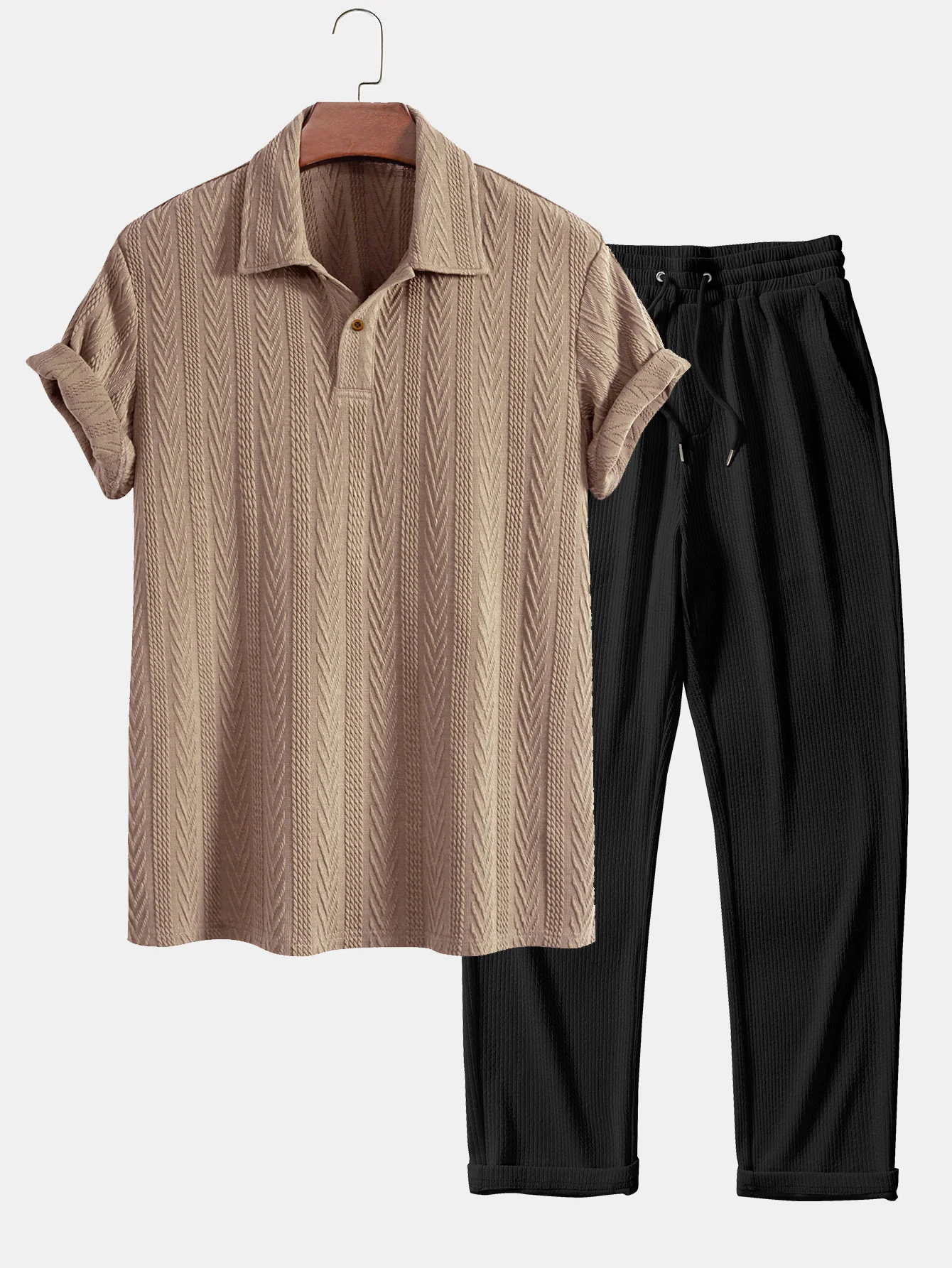 Kurzarm-Jacquard-Polo & gerade geschnittene Ripp-Hosen - Image 6