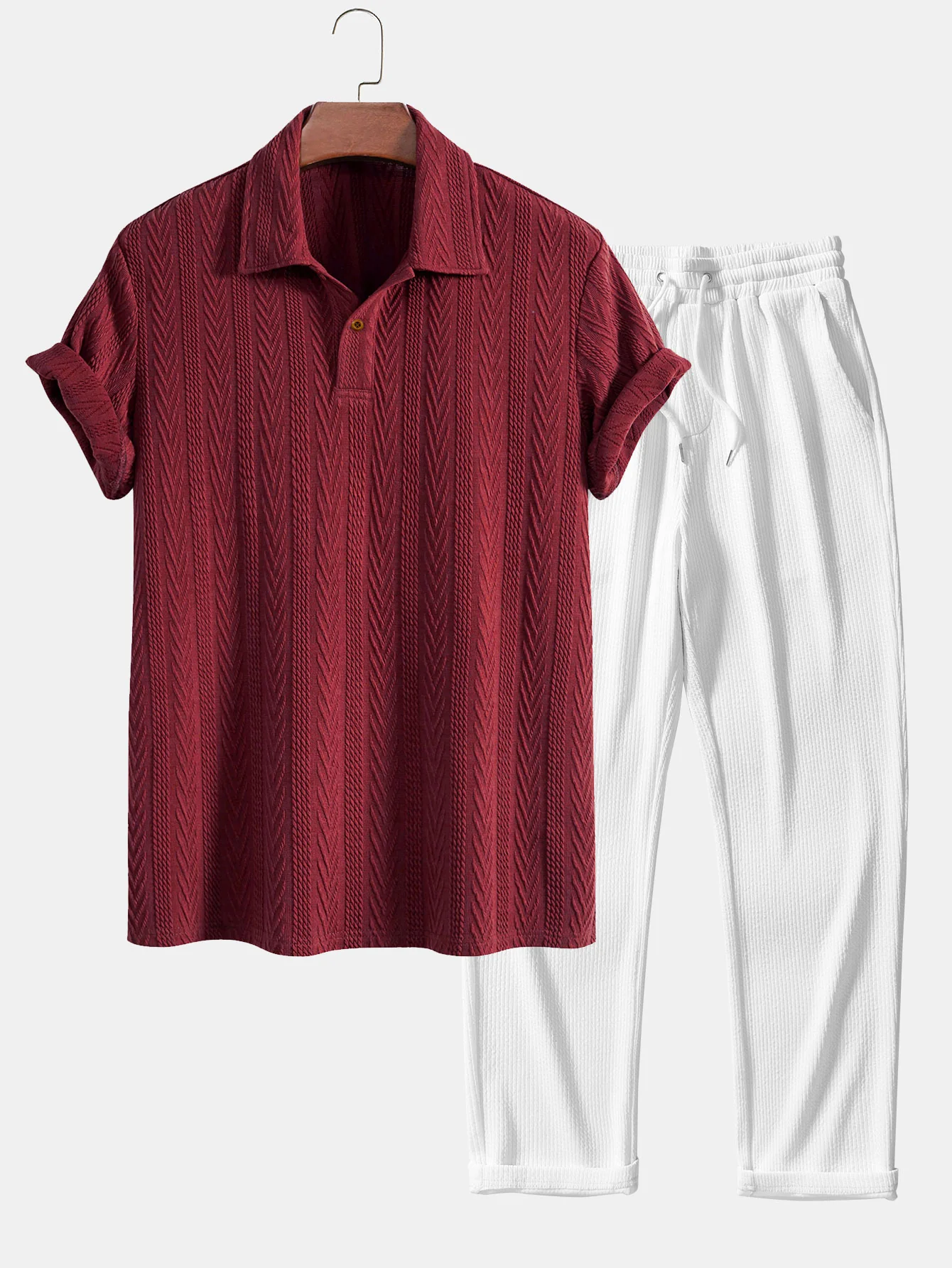 Kurzarm-Jacquard-Polo & gerade geschnittene Ripp-Hosen - Image 7