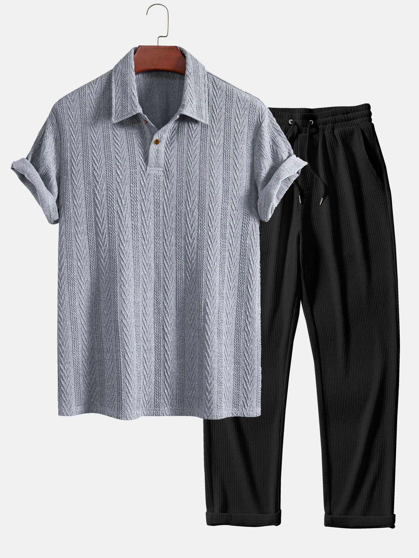 Kurzarm-Jacquard-Polo & gerade geschnittene Ripp-Hosen - Image 8