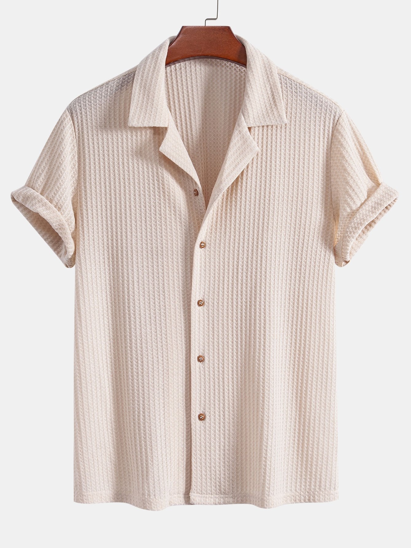 Kurzarm Strick Waffel Cuban Shirt & Gerade Bein Leinenhose - Image 5