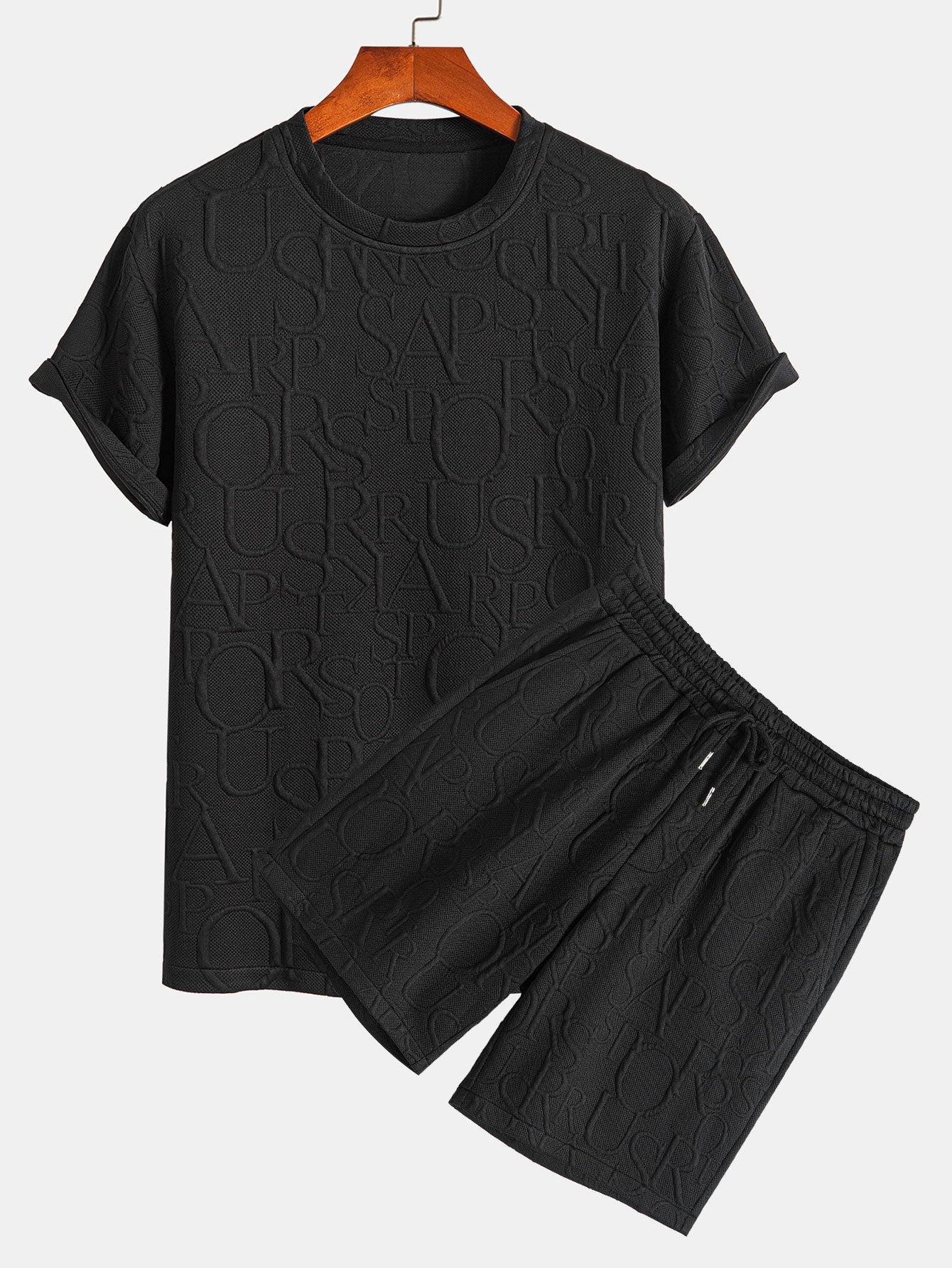 Kurzarm Buchstaben Jacquard T-Shirt & Shorts - Image 2