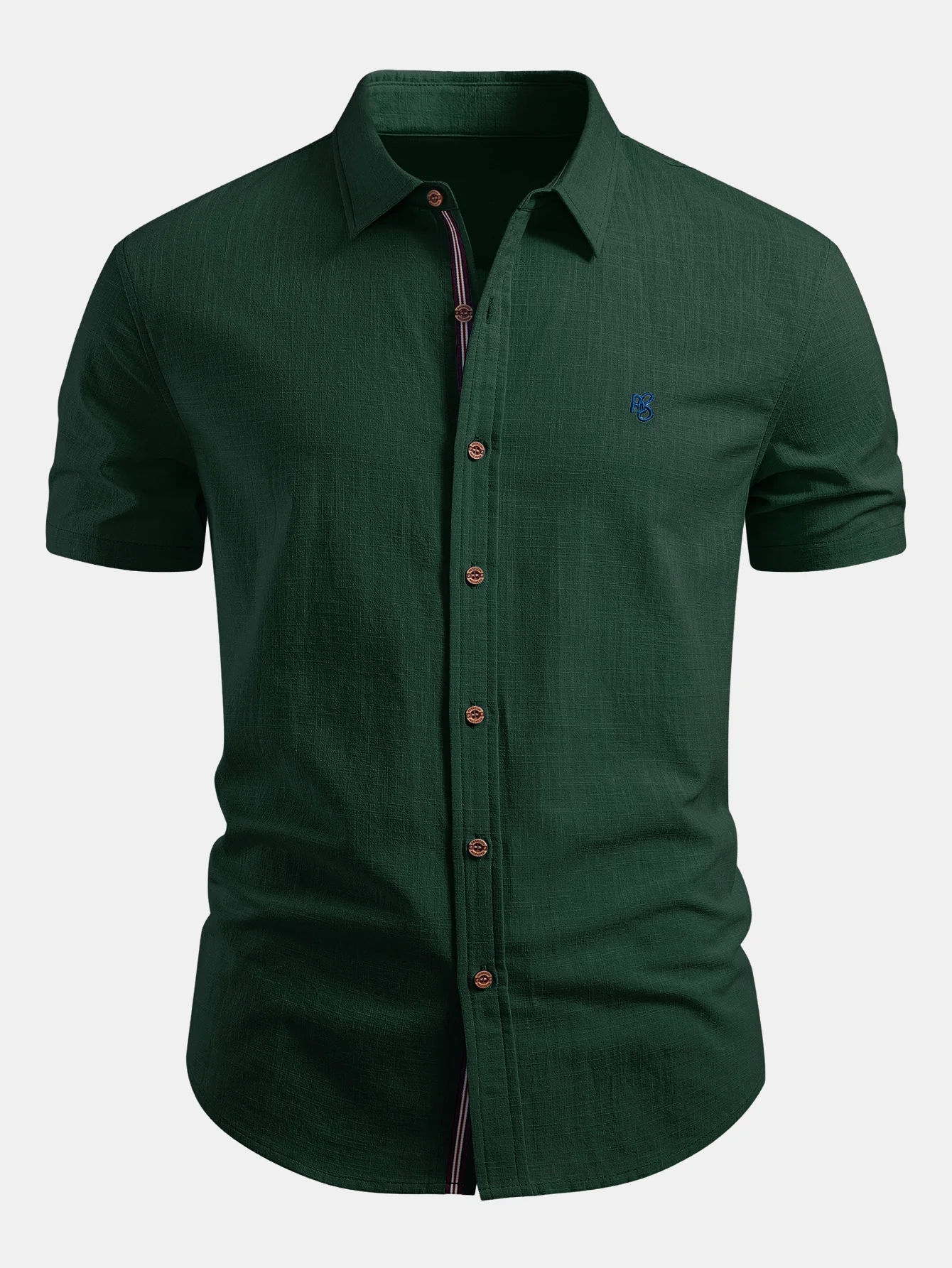 Short Sleeve Linen Look Button Up Shirt - Image 3
