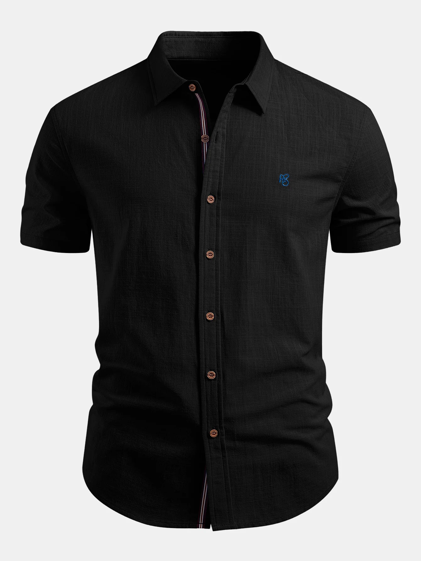 Short Sleeve Linen Look Button Up Shirt - Image 5