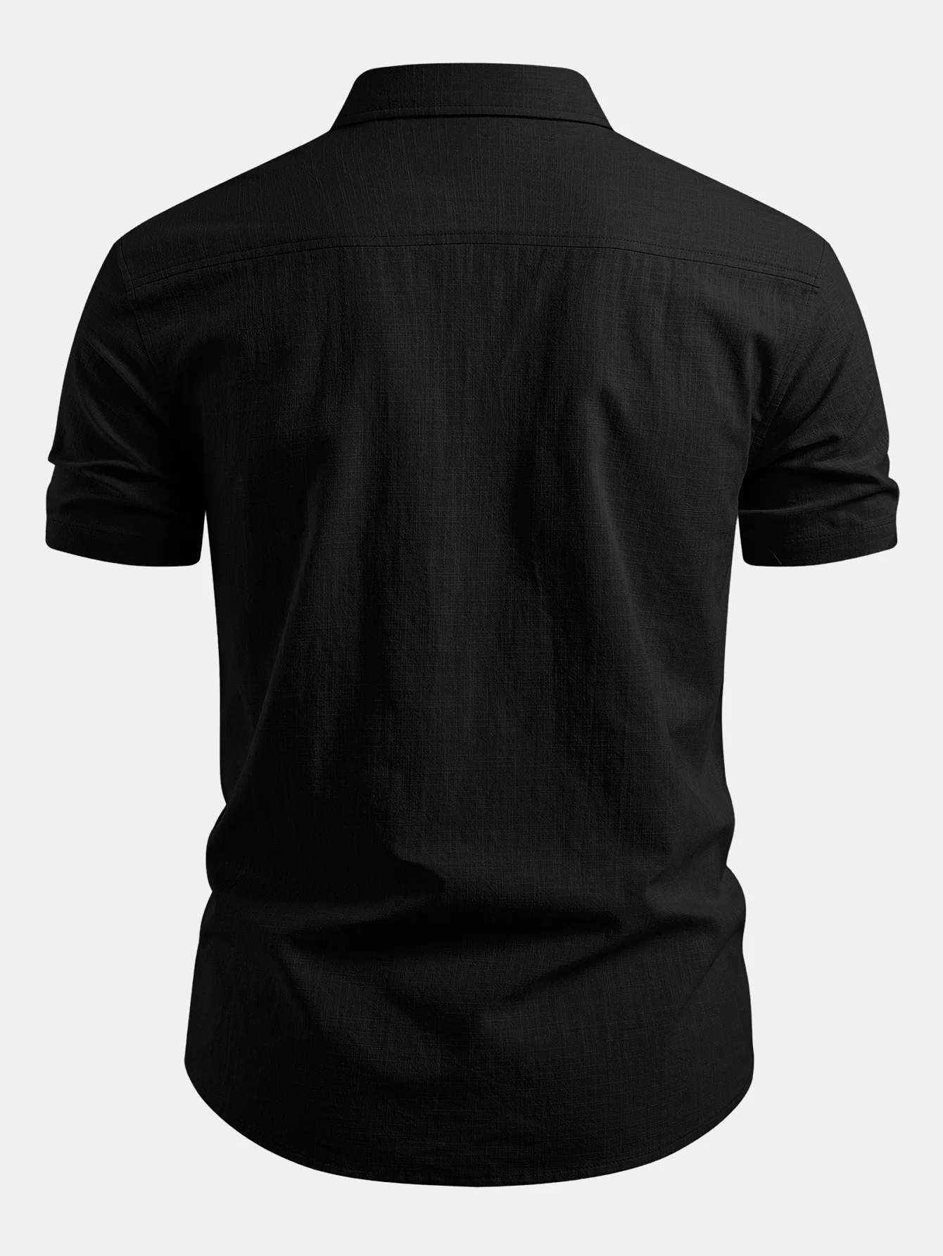 Short Sleeve Linen Look Button Up Shirt - Image 6