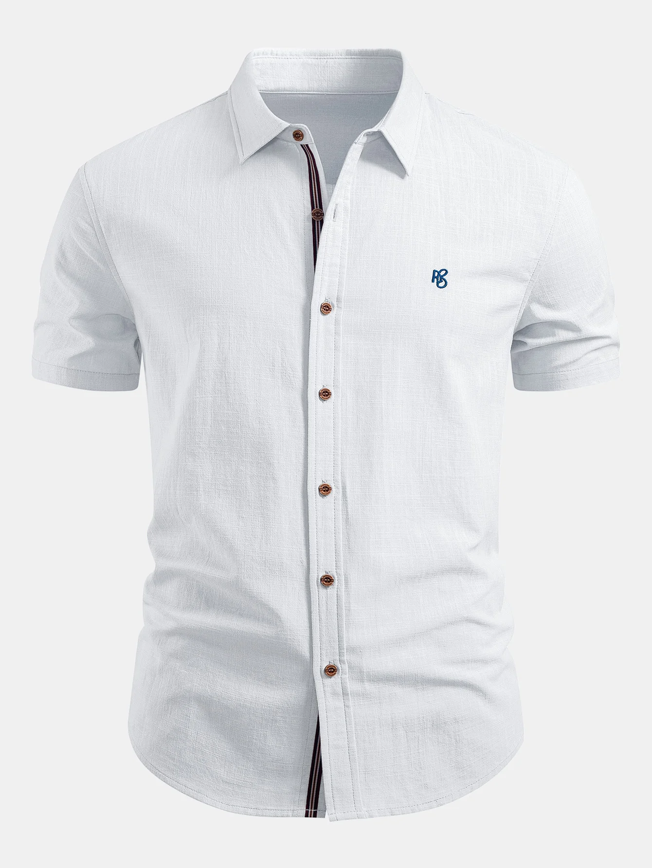 Short Sleeve Linen Look Button Up Shirt - Image 7