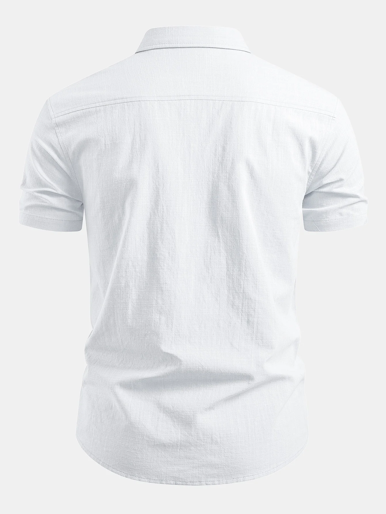 Short Sleeve Linen Look Button Up Shirt - Image 8