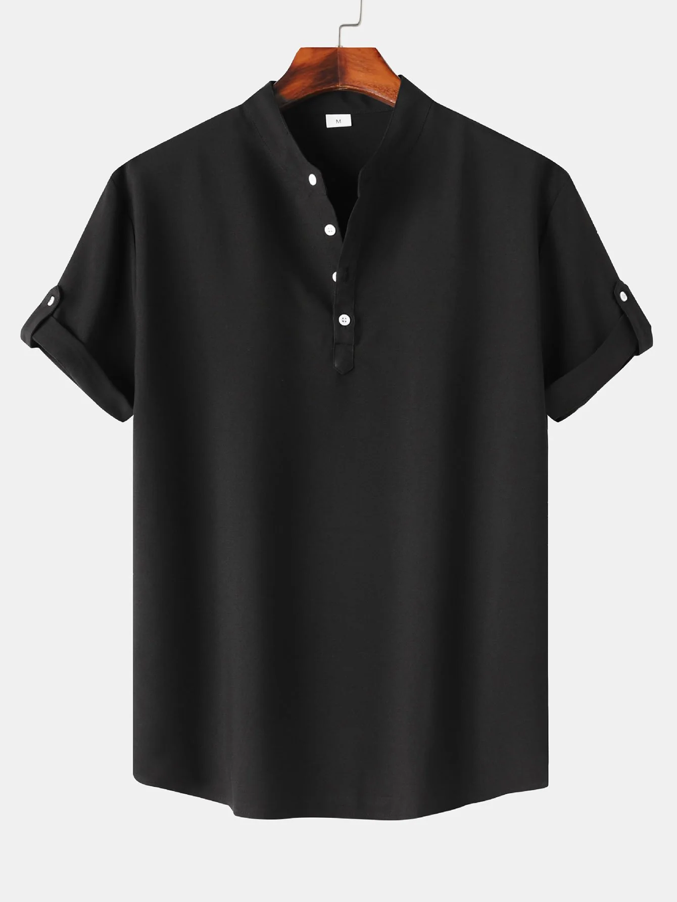 Kurzarm Leinenlook Henley-Shirt - Image 3