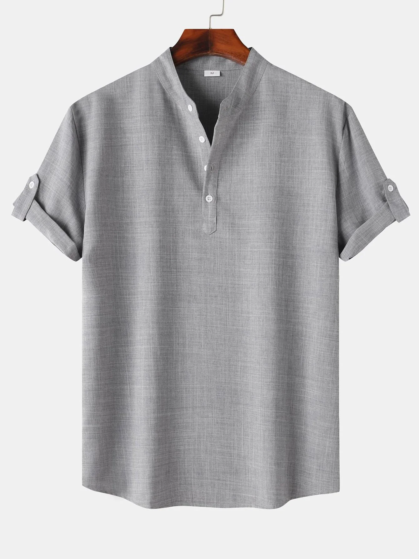 Kurzarm Leinenlook Henley-Shirt - Image 4