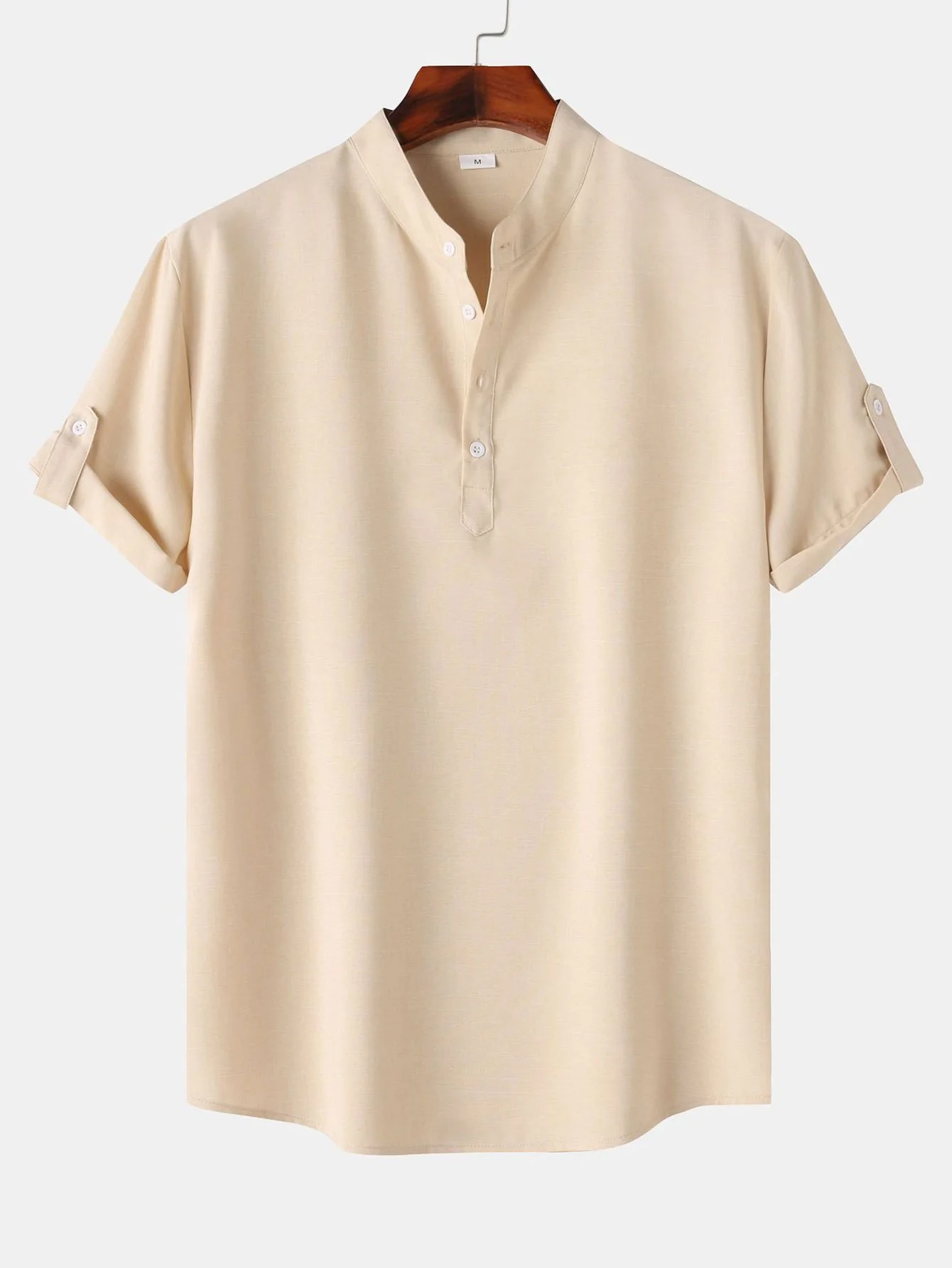 Kurzarm Leinenlook Henley-Shirt - Image 5