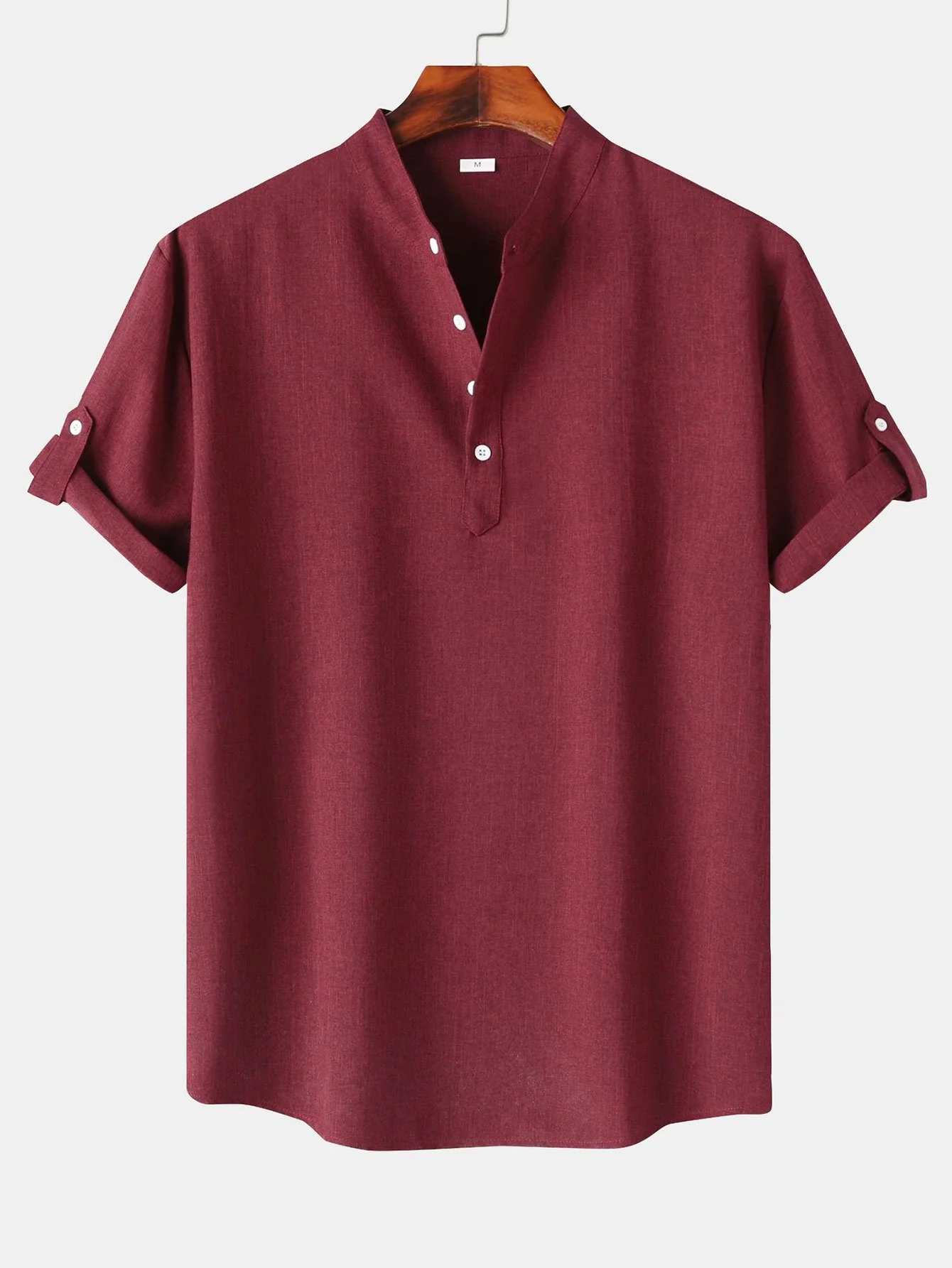 Kurzarm Leinenlook Henley-Shirt - Image 7