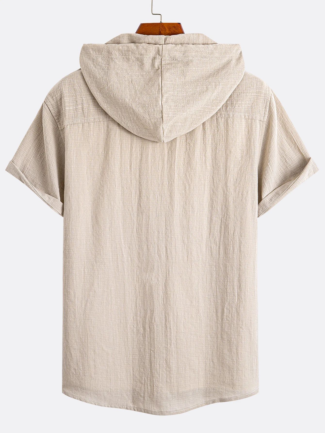 Short Sleeve Linen Look Hooded Shirt - Image 2