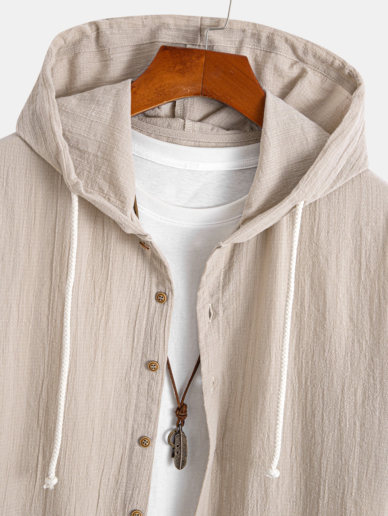 Short Sleeve Linen Look Hooded Shirt - Image 3