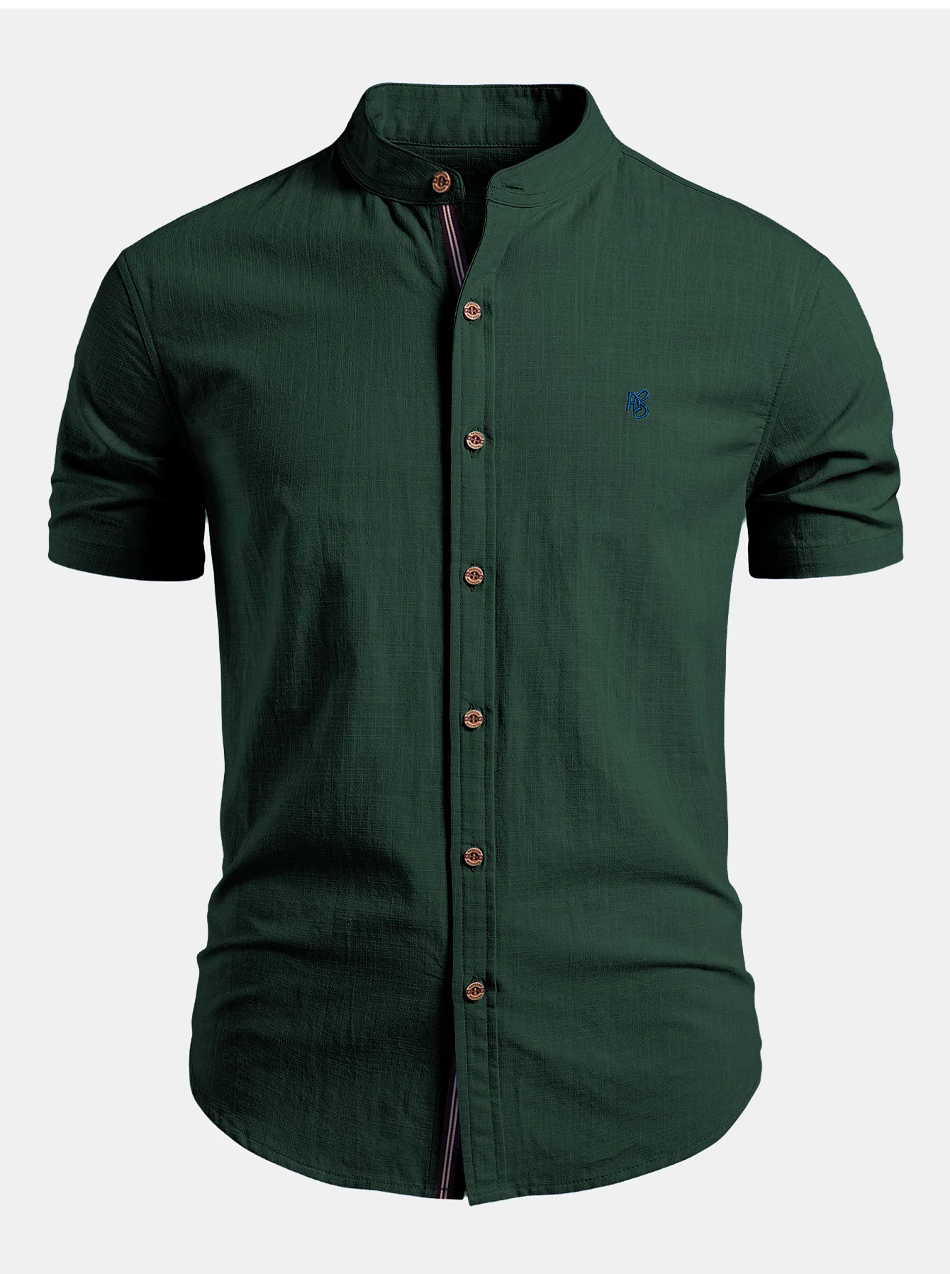 Short Sleeve Linen Look Stand Collar Shirt & Crinkle Textured Straight Leg Pants - Image 10