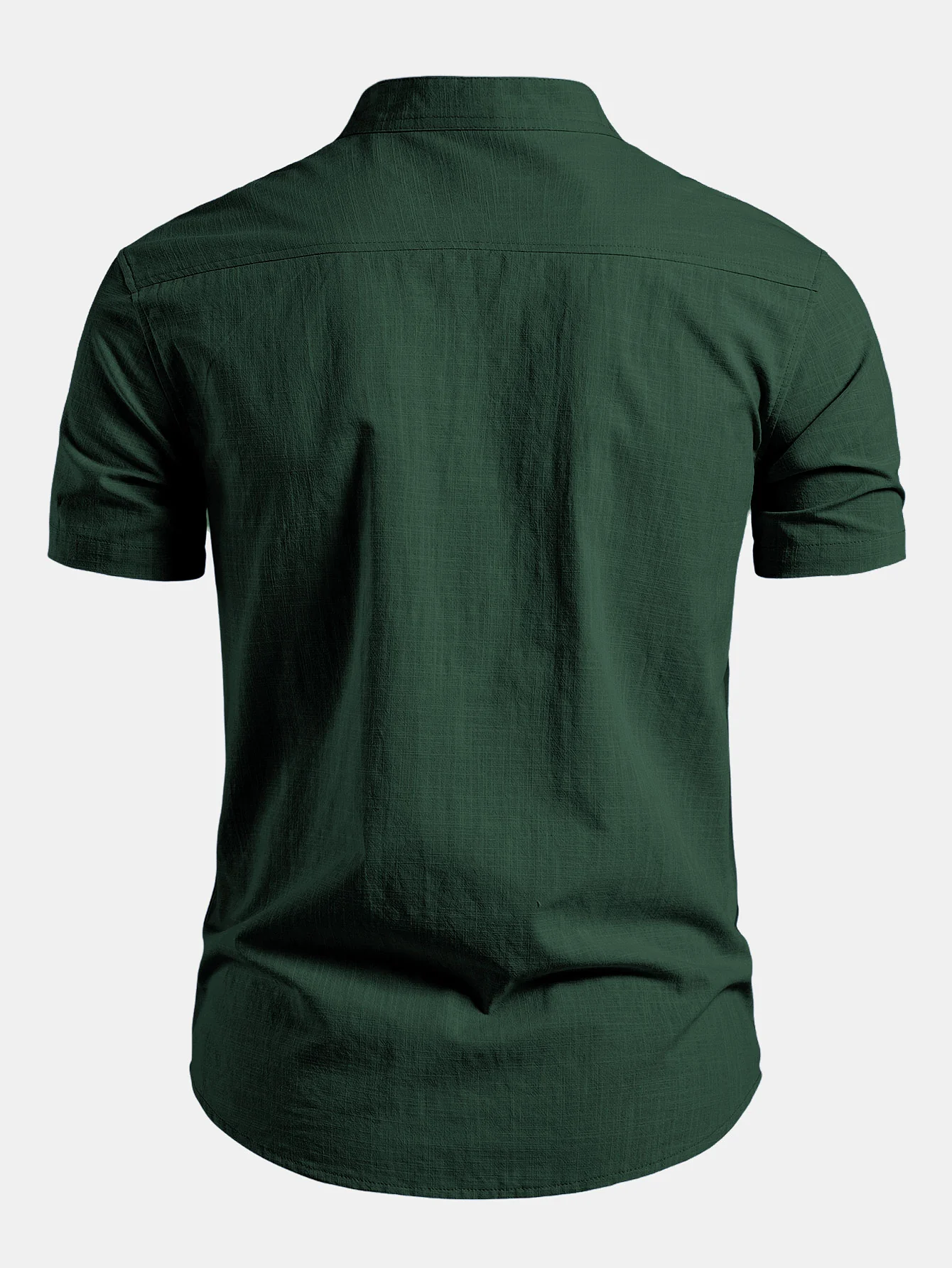 Short Sleeve Linen Look Stand Collar Shirt & Crinkle Textured Straight Leg Pants - Image 11