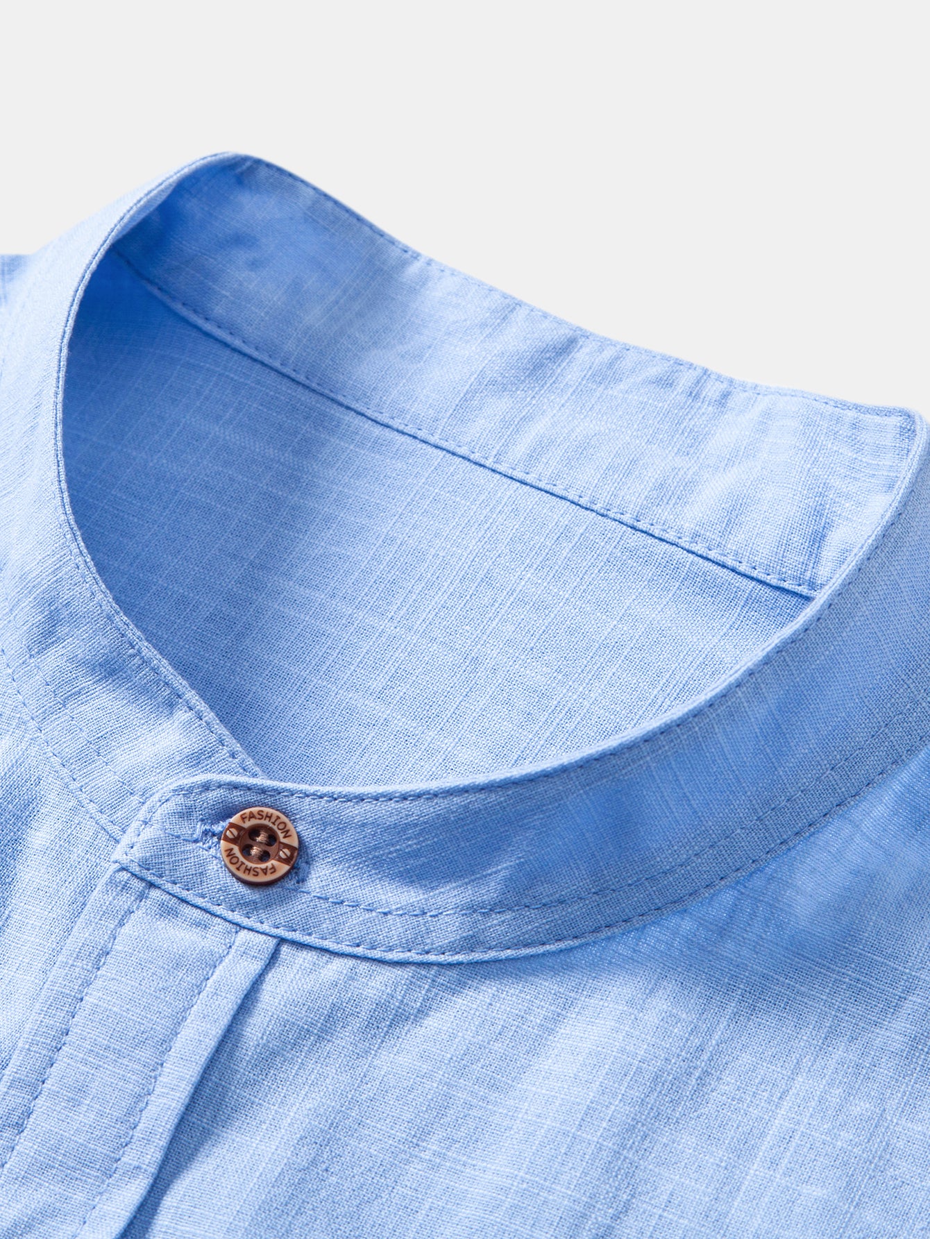 Short Sleeve Linen Look Stand Collar Shirt & Crinkle Textured Straight Leg Pants - Image 19