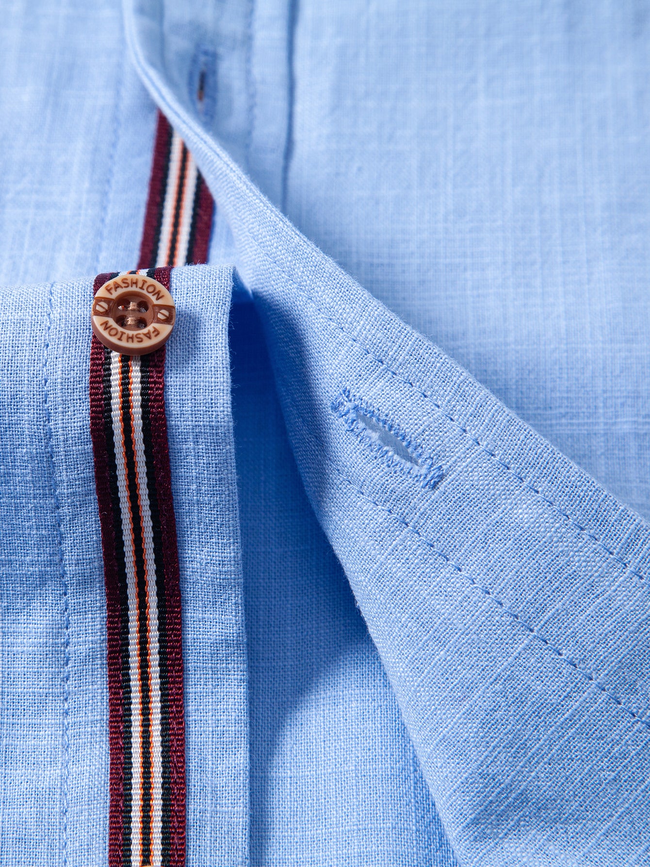 Short Sleeve Linen Look Stand Collar Shirt & Crinkle Textured Straight Leg Pants - Image 21
