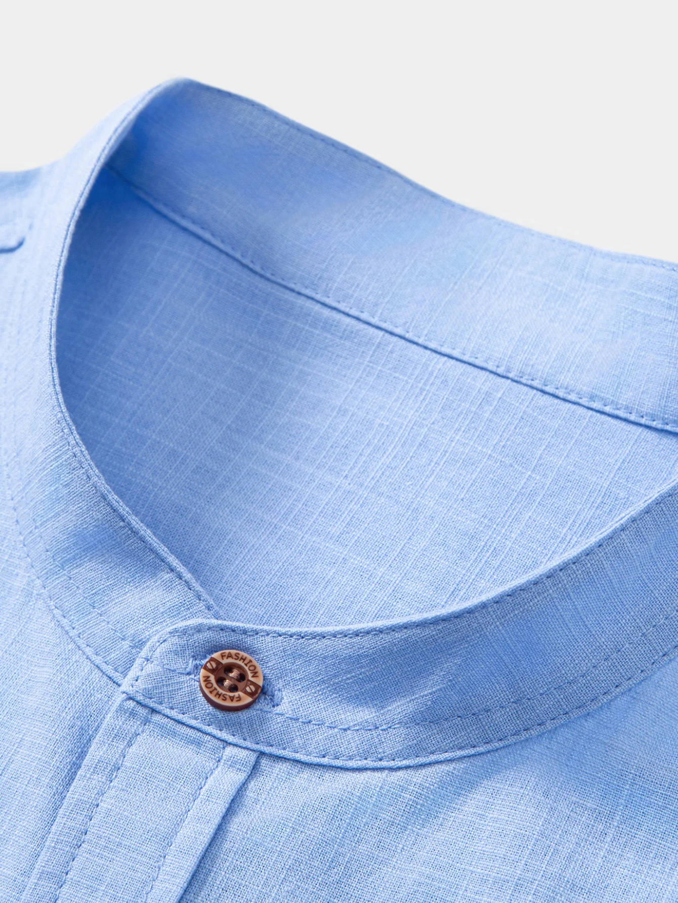 Short Sleeve Linen Look Stand Collar Shirt & Crinkle Textured Drawstring 5" Shorts - Image 20
