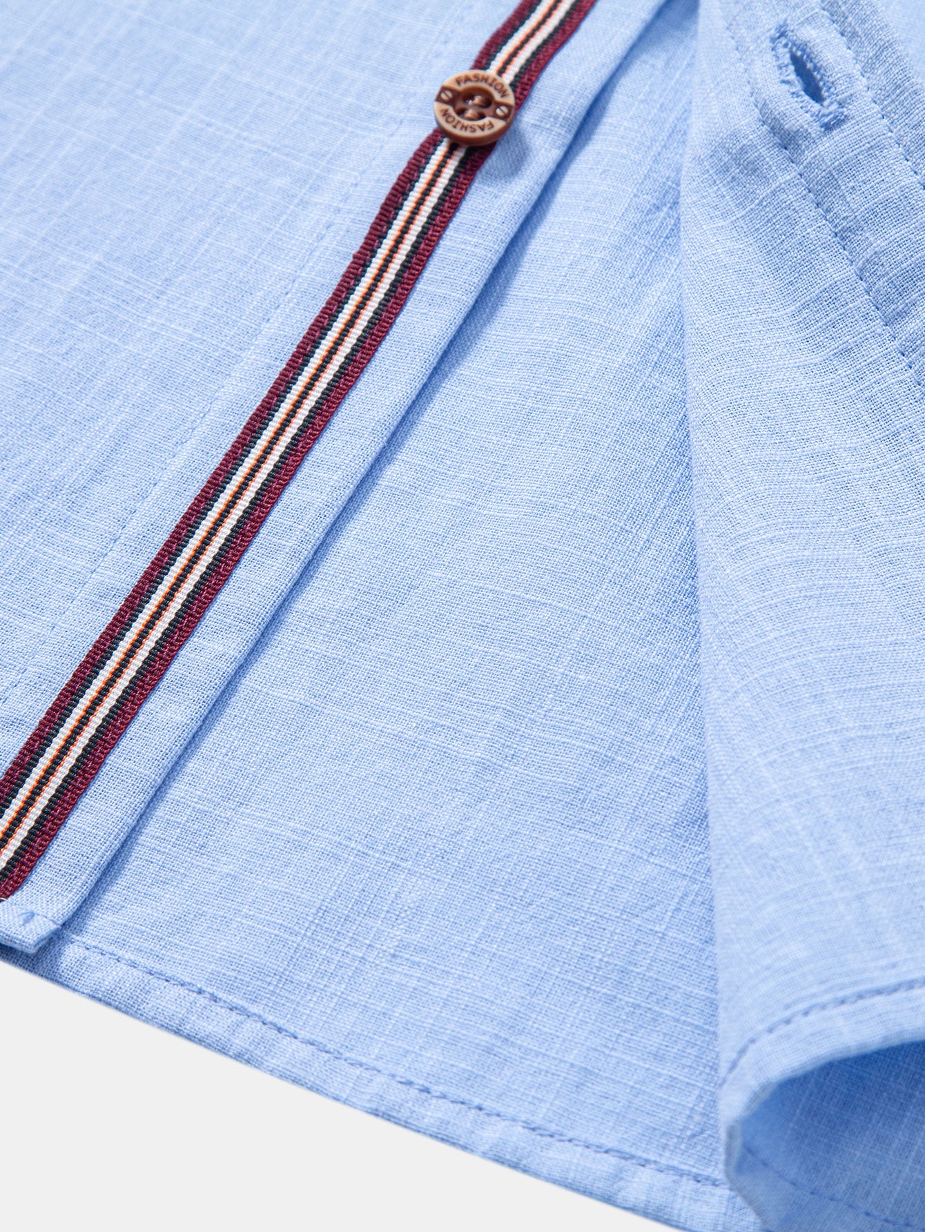 Short Sleeve Linen Look Stand Collar Shirt & Crinkle Textured Drawstring 5" Shorts - Image 22
