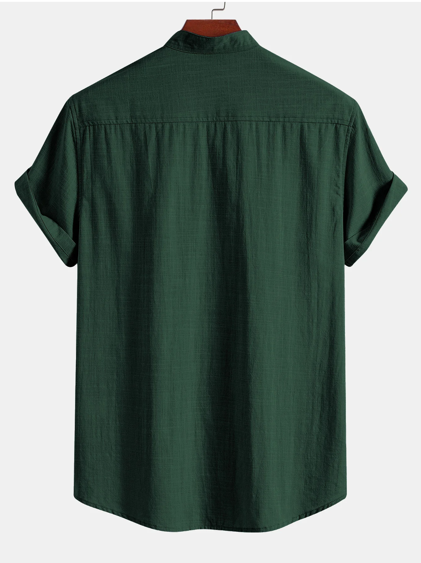 Short Sleeve Linen Look Stand Collar Shirt & Crinkle Textured Drawstring 5" Shorts - Image 9