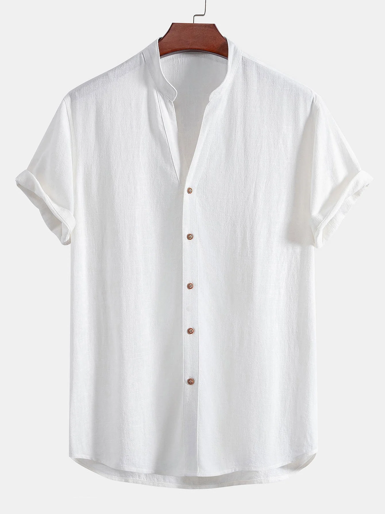 V-Ausschnitt Leinen-Rayon-Mischhemd & gerade Leinenhose - Image 10