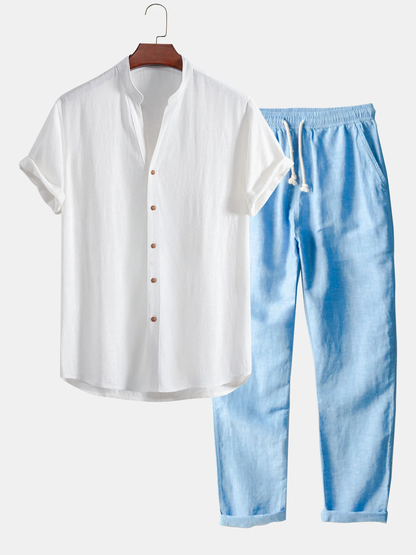 V-Ausschnitt Leinen-Rayon-Mischhemd & gerade Leinenhose - Image 5