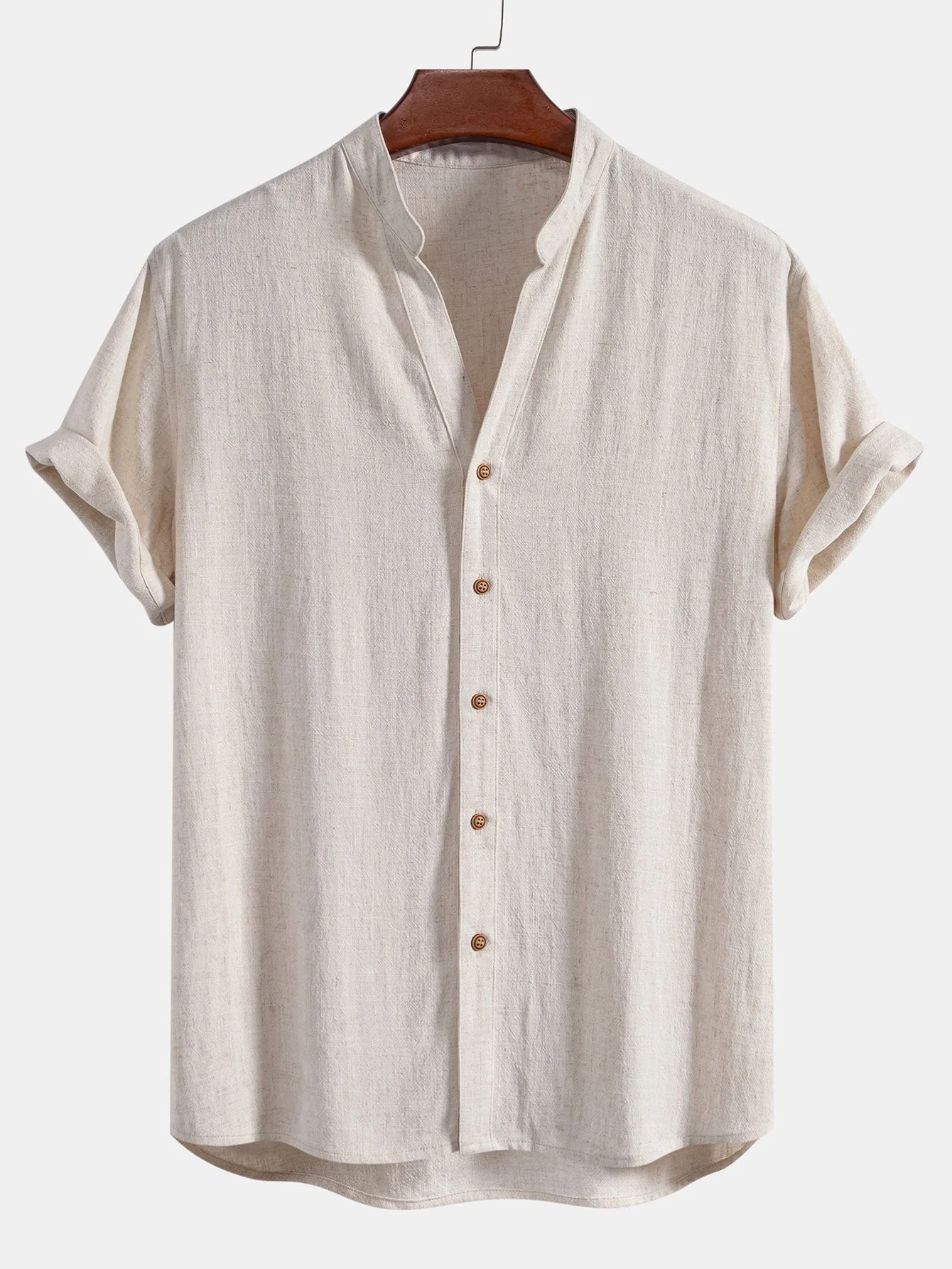 V-Ausschnitt Leinen-Rayon-Mischhemd & gerade Leinenhose - Image 2