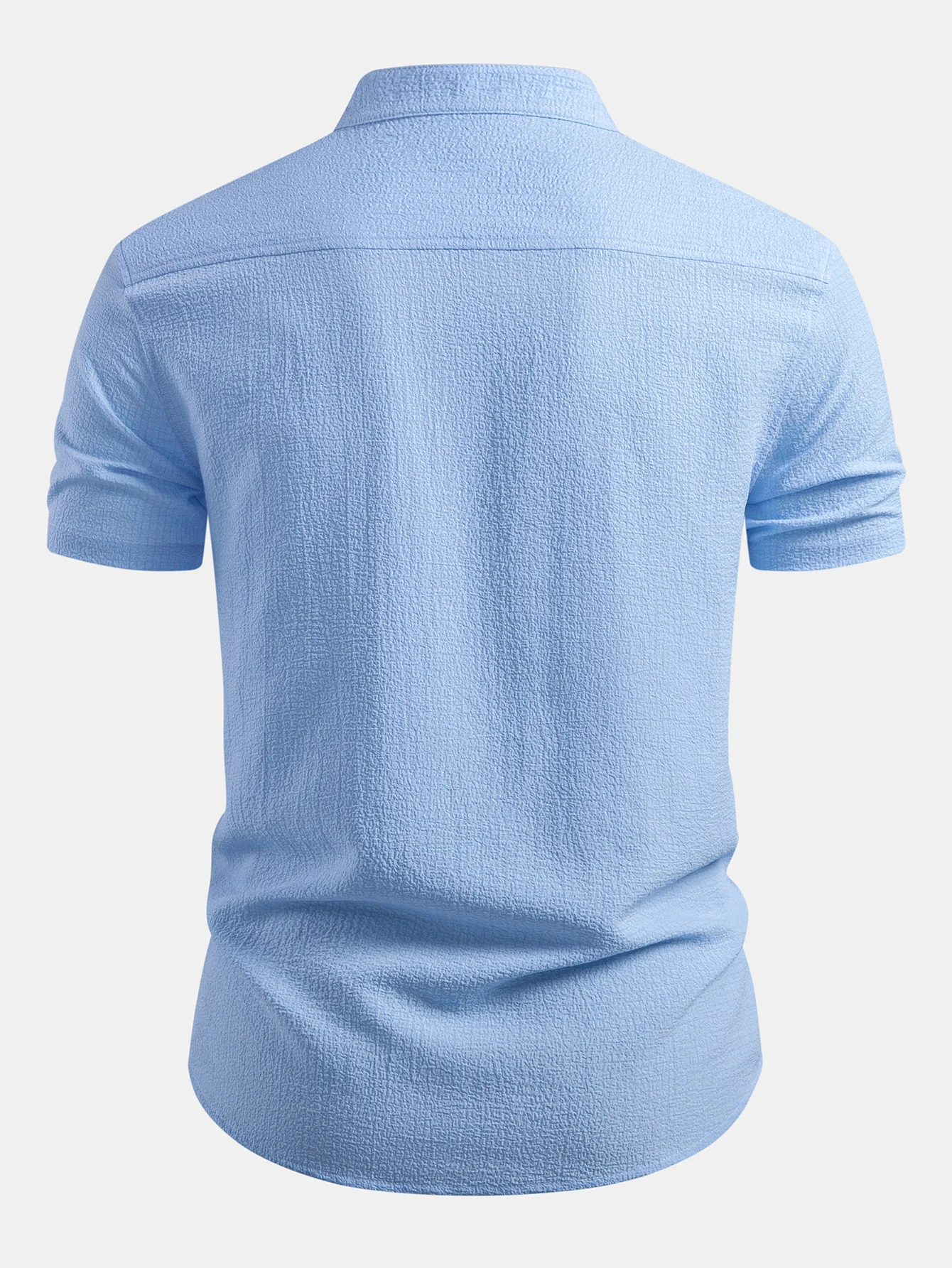 Short Sleeve Seersucker Stand Collar Shirt - Image 2