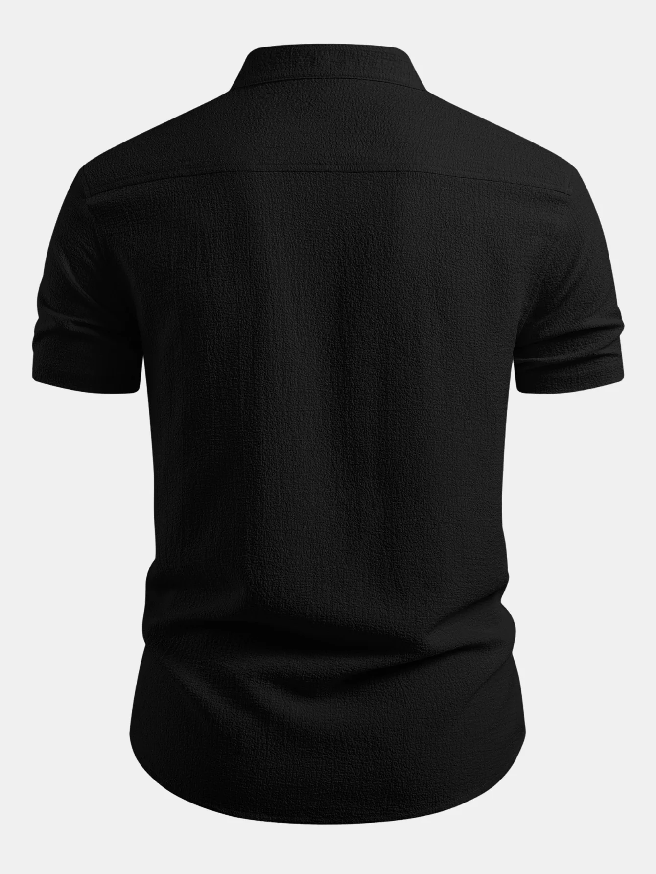 Short Sleeve Seersucker Stand Collar Shirt - Image 4