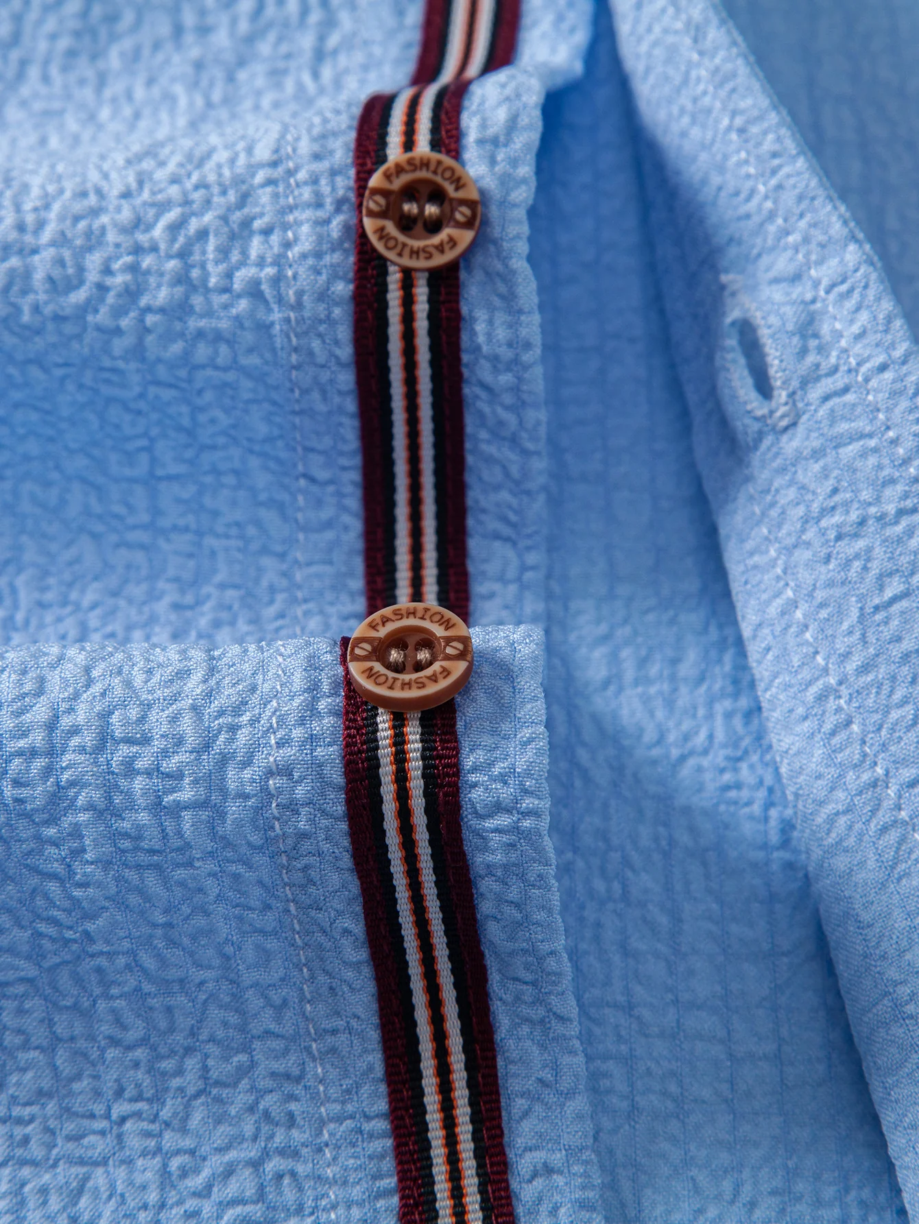 Short Sleeve Seersucker Stand Collar Shirt - Image 6