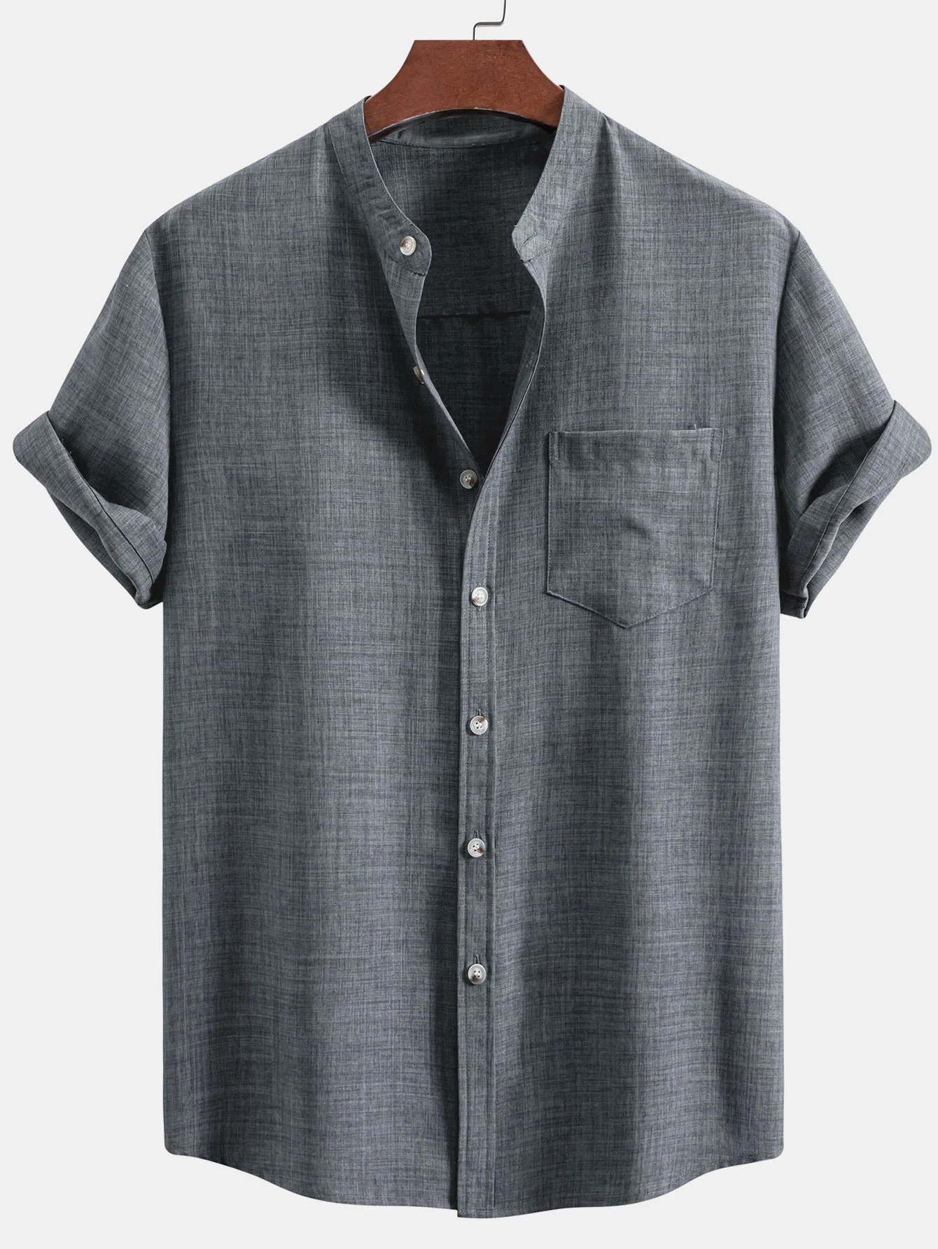 Kurzarm Stehkragenhemd & Leinen Shorts mit Kordelzug - Image 10