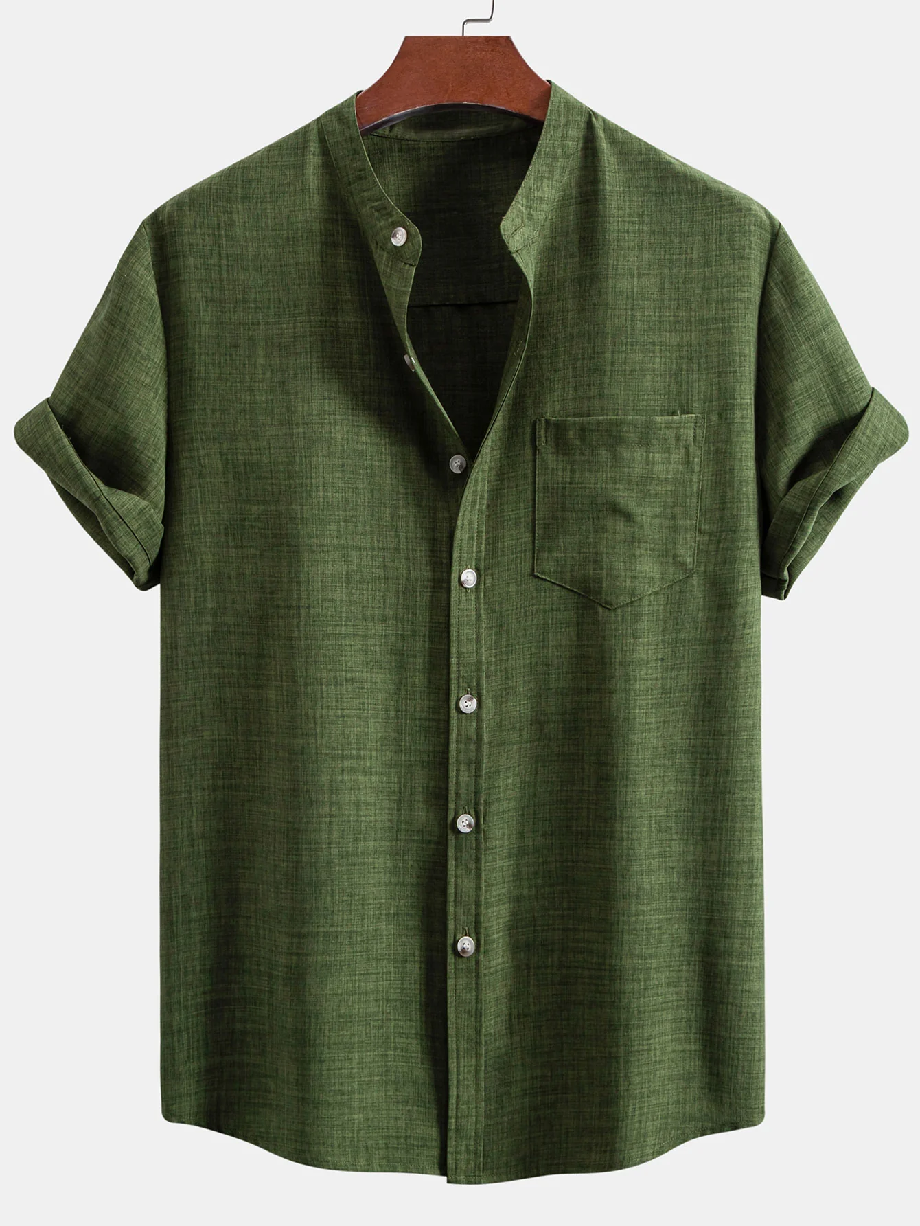 Kurzarm Stehkragenhemd & Leinen Shorts mit Kordelzug - Image 6