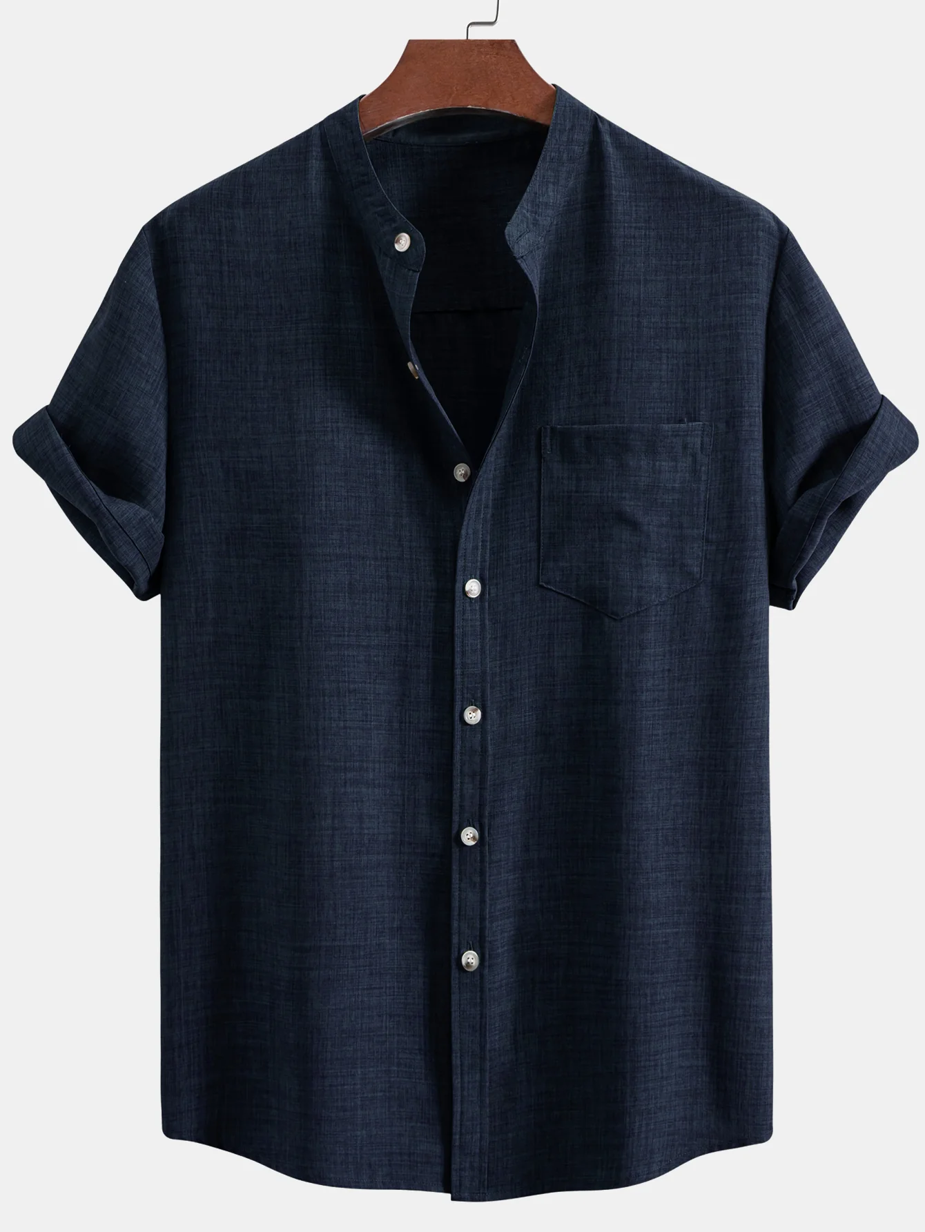 Kurzarm Stehkragenhemd & Leinen Shorts mit Kordelzug - Image 8
