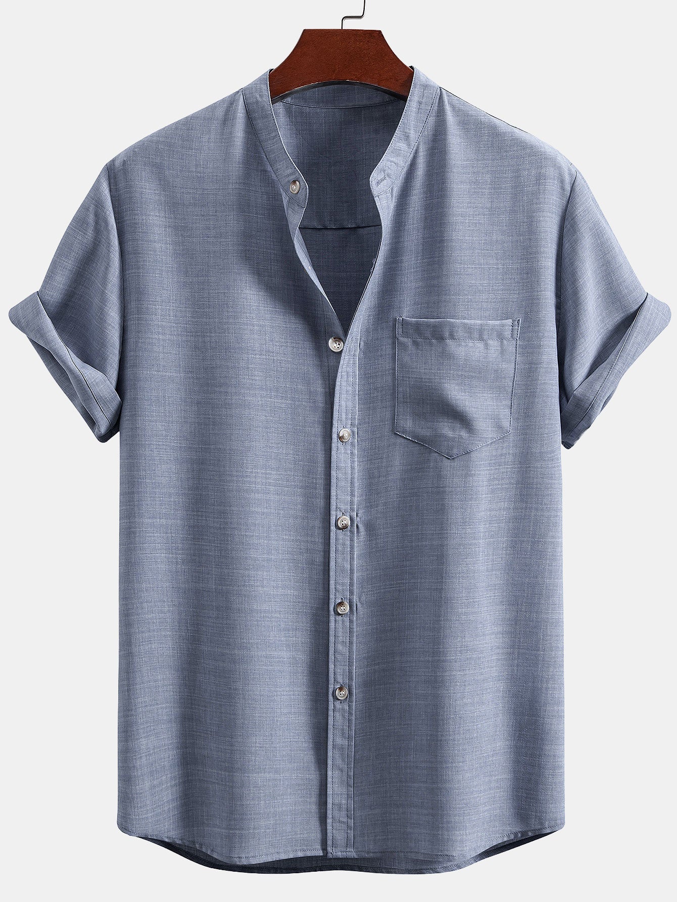 Kurzarm Stehkragenhemd & Leinen Shorts mit Kordelzug - Image 9