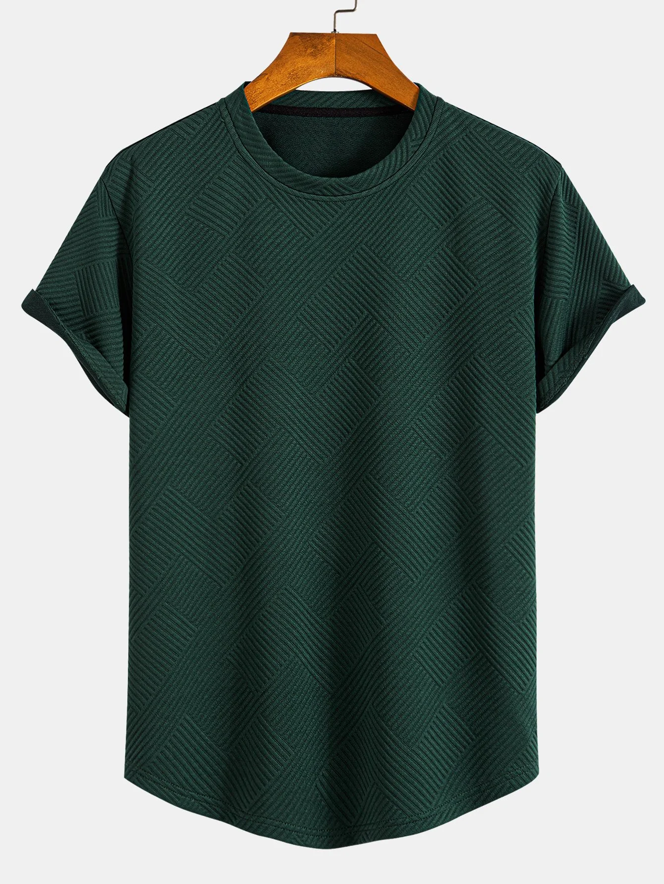 Kurzarm Streifen Jacquard Bogen Saum T-Shirt