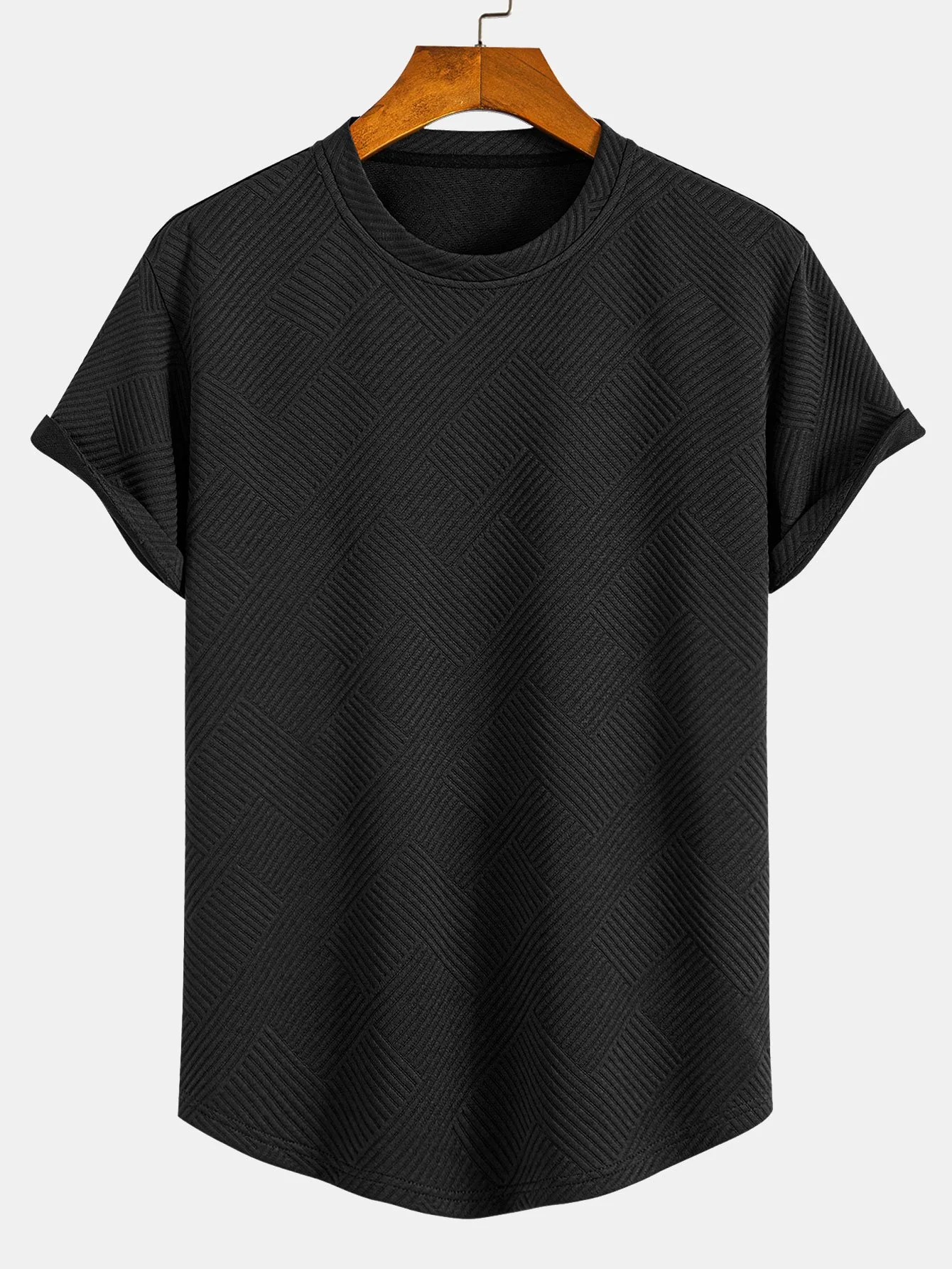 Kurzarm Streifen Jacquard Bogen Saum T-Shirt - Image 3