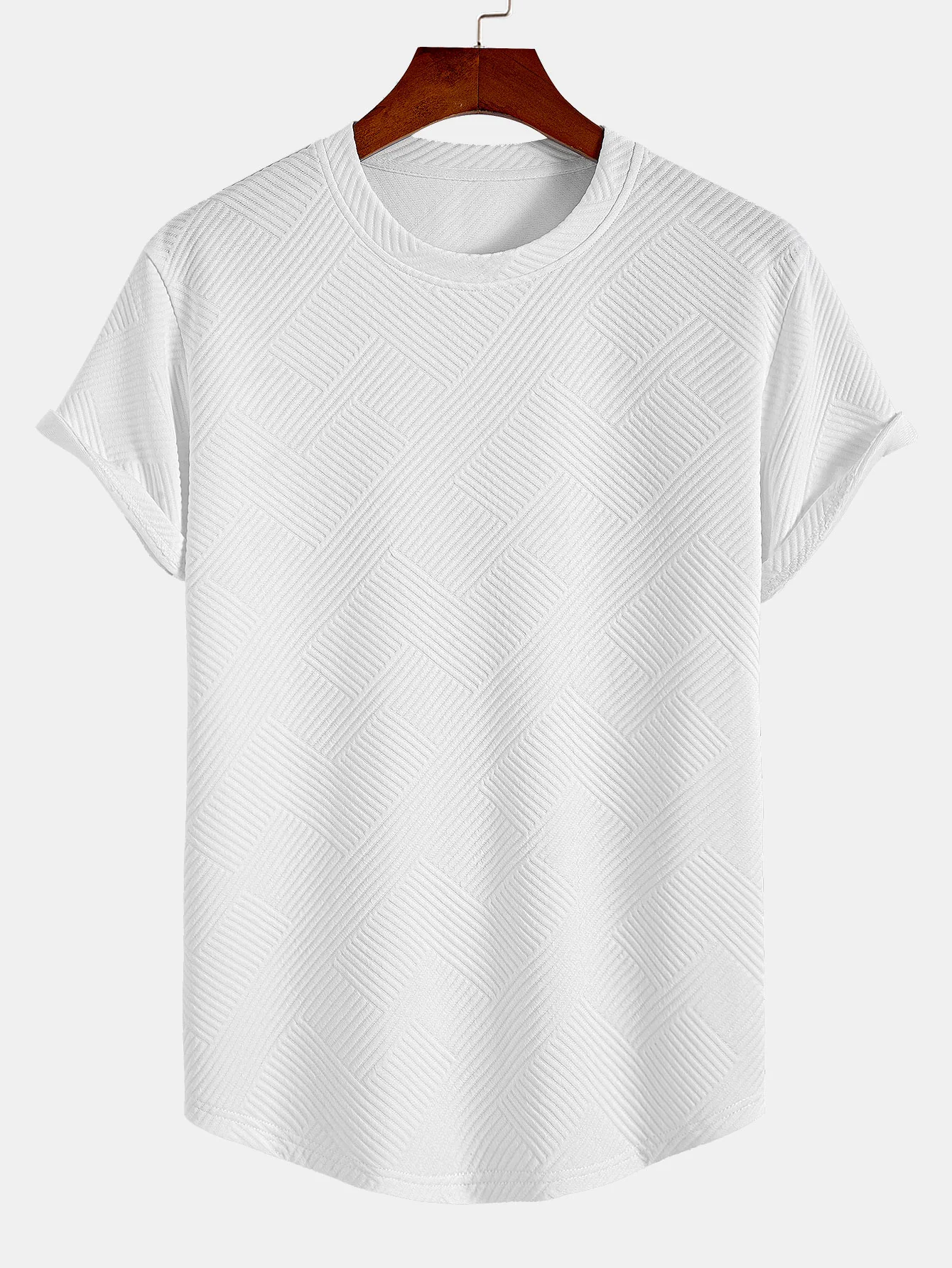 Kurzarm Streifen Jacquard Bogen Saum T-Shirt - Image 4