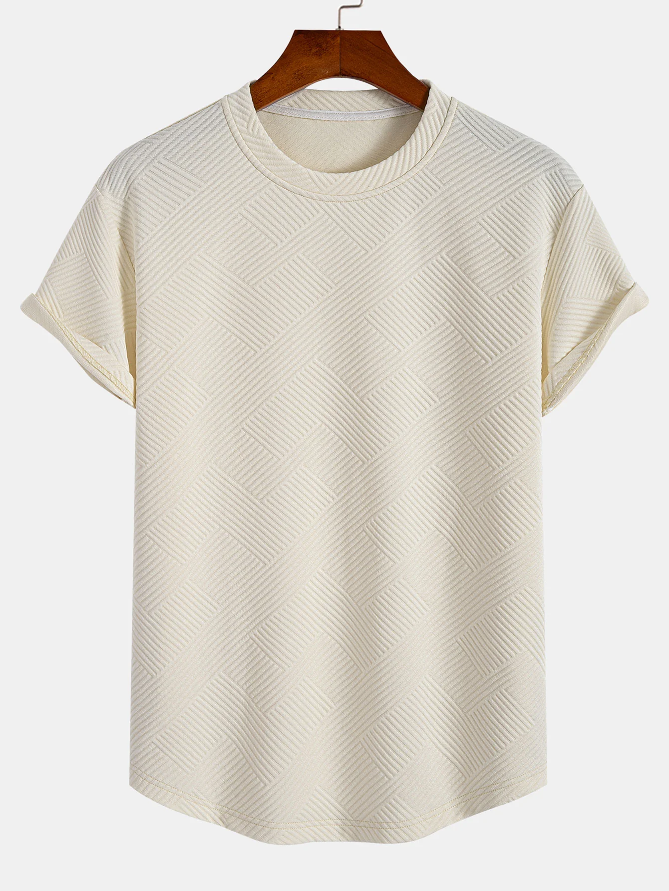 Kurzarm Streifen Jacquard Bogen Saum T-Shirt - Image 5