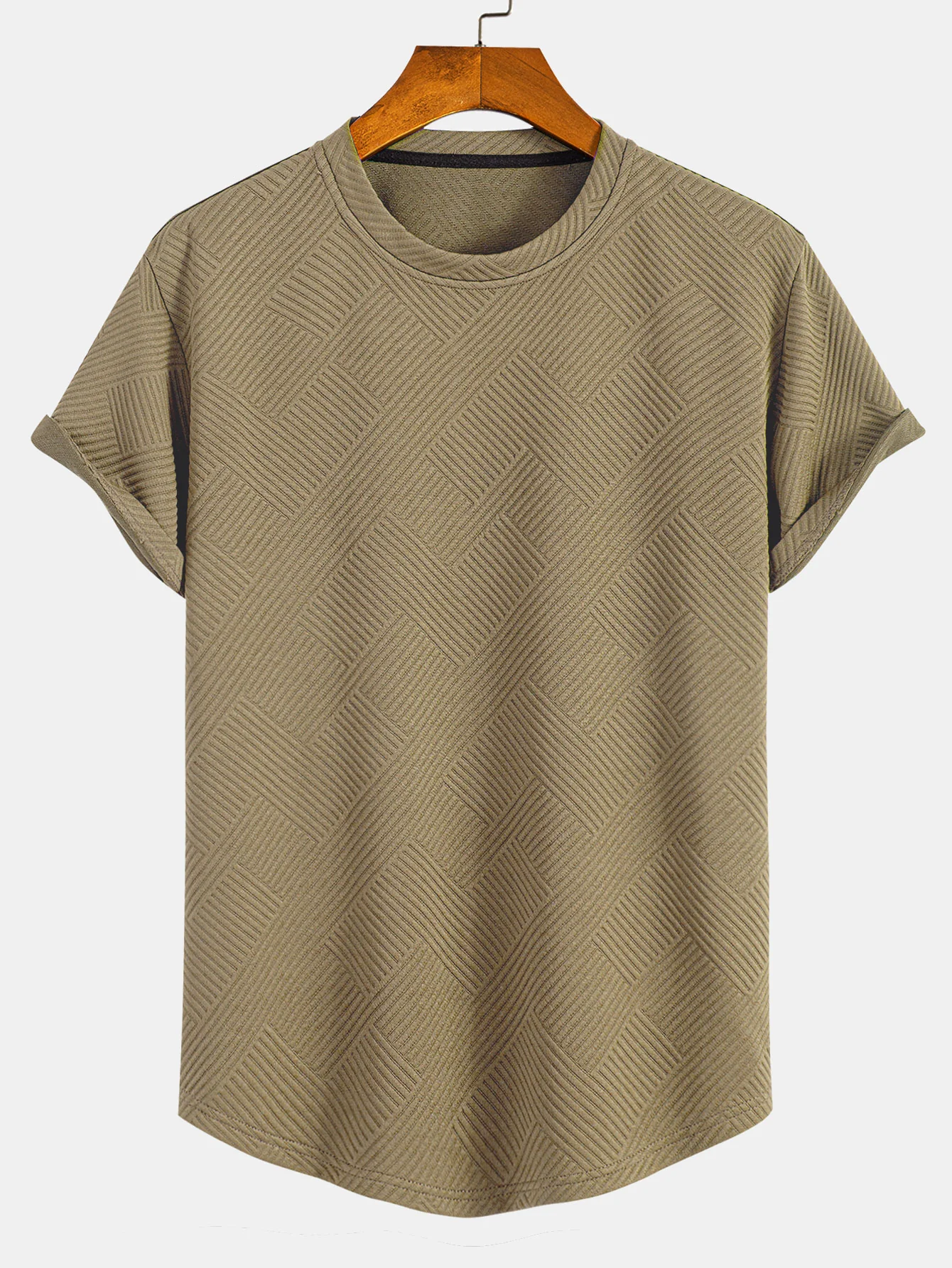Kurzarm Streifen Jacquard Bogen Saum T-Shirt - Image 6