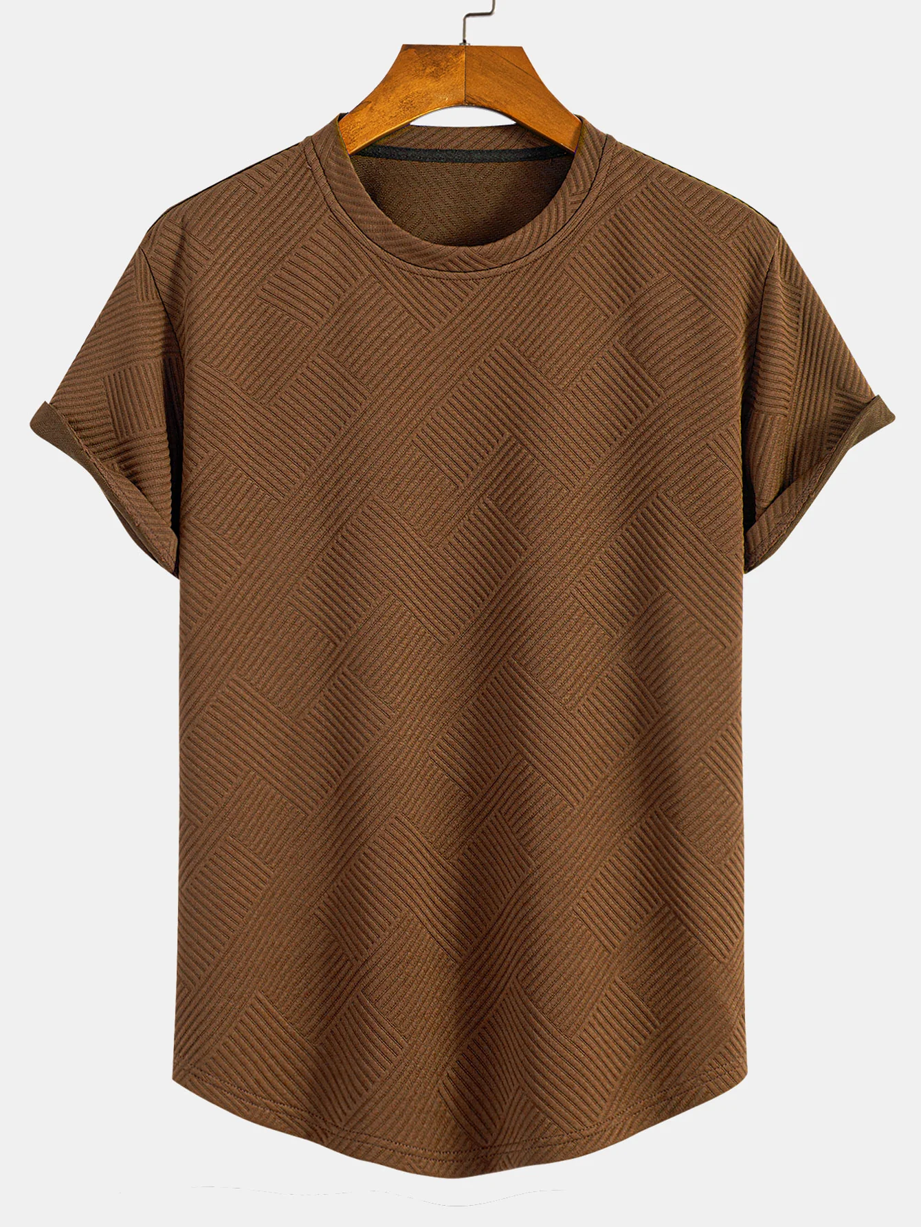 Kurzarm Streifen Jacquard Bogen Saum T-Shirt - Image 7
