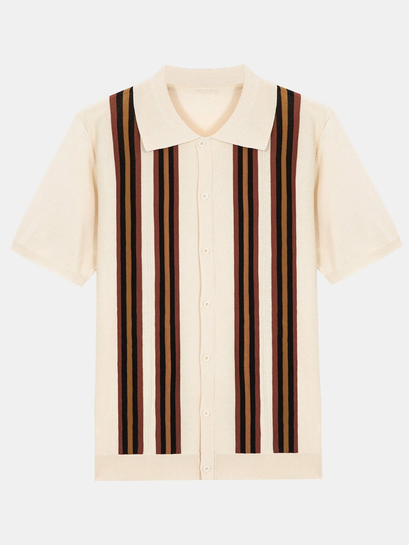 Kurzarm gestreiftes Button-Up Sweater Polo