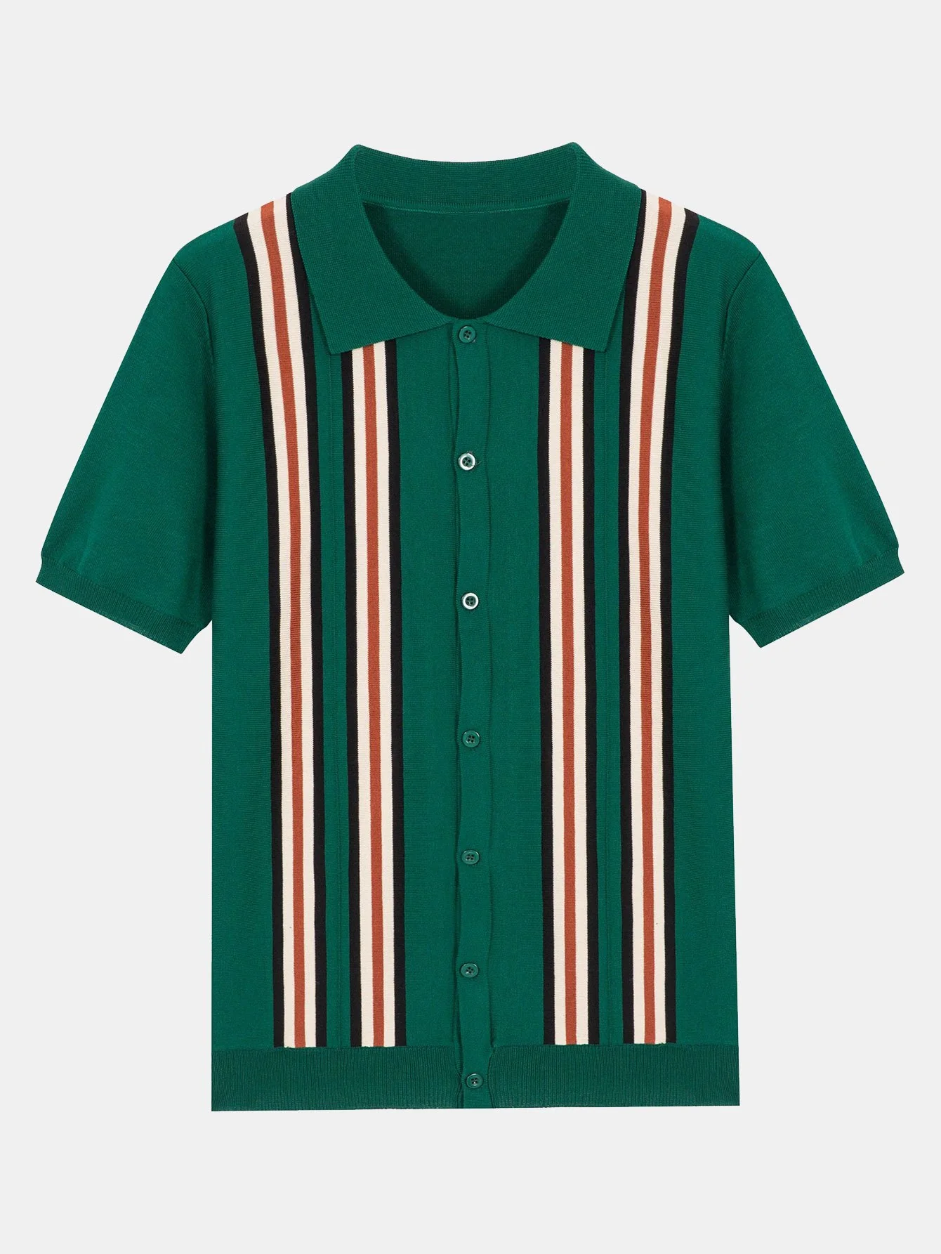 Kurzarm gestreiftes Button-Up Sweater Polo - Image 2