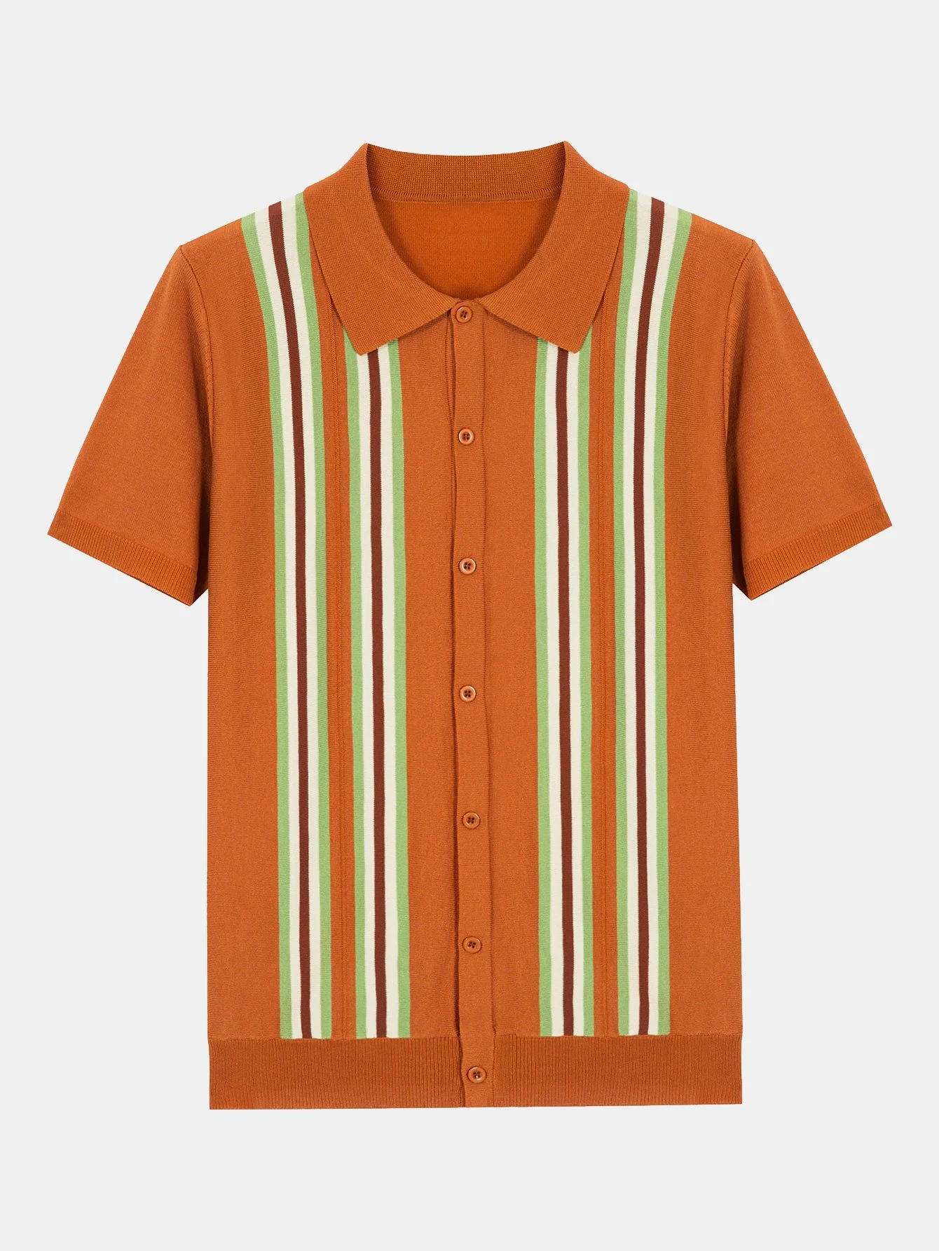 Kurzarm gestreiftes Button-Up Sweater Polo - Image 3