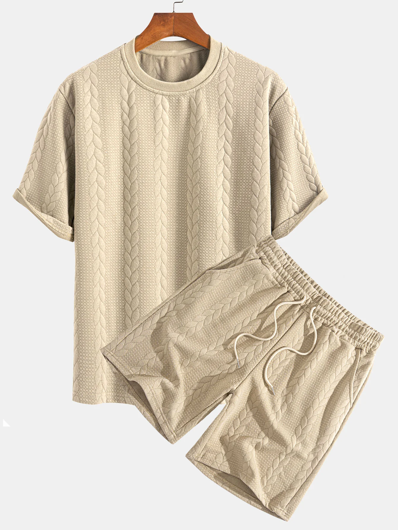 Relaxed Fit Mid-Length Sleeve Twist Jacquard T-Shirt & Shorts - Image 2