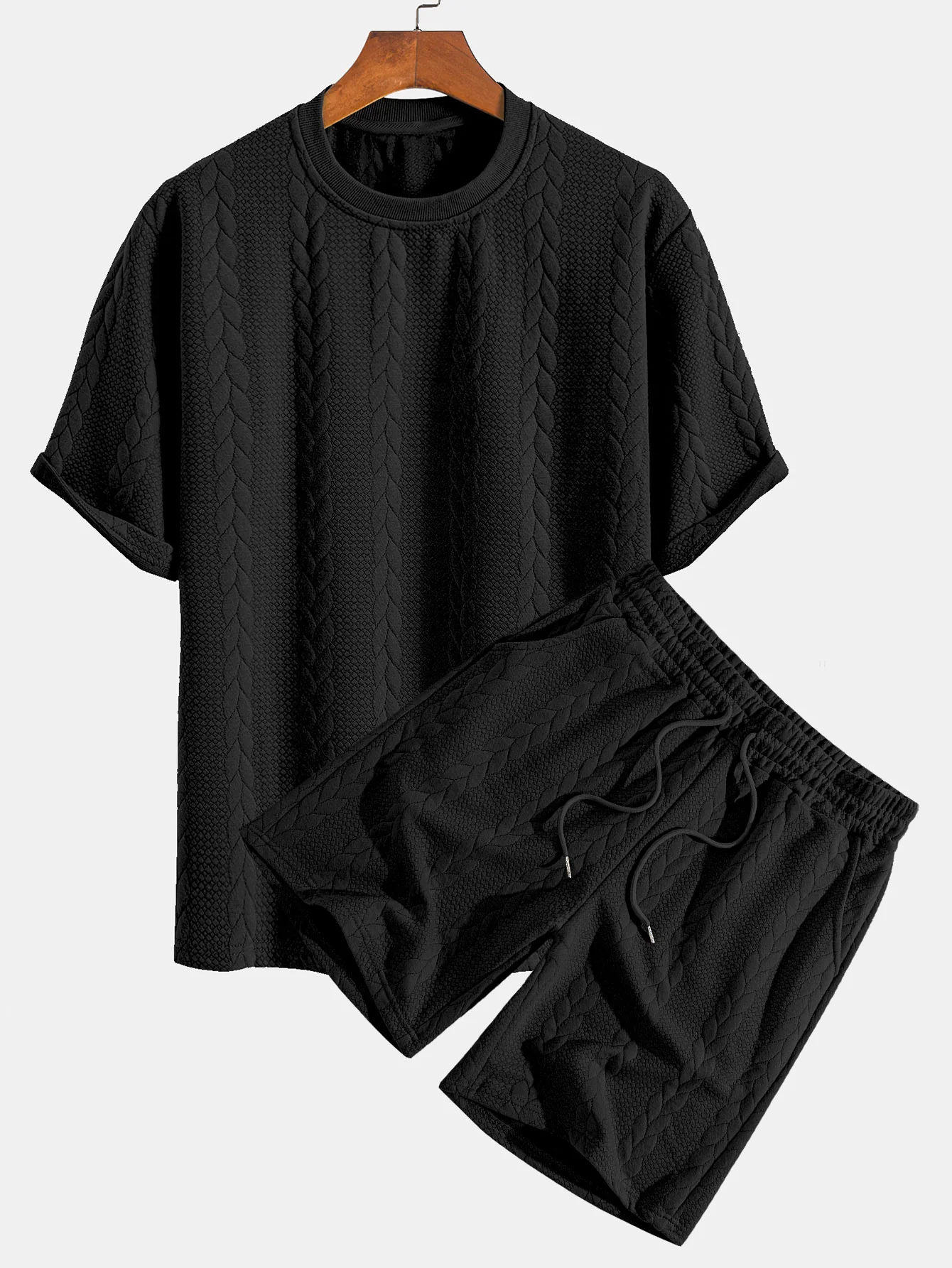 Relaxed Fit Mid-Length Sleeve Twist Jacquard T-Shirt & Shorts - Image 3