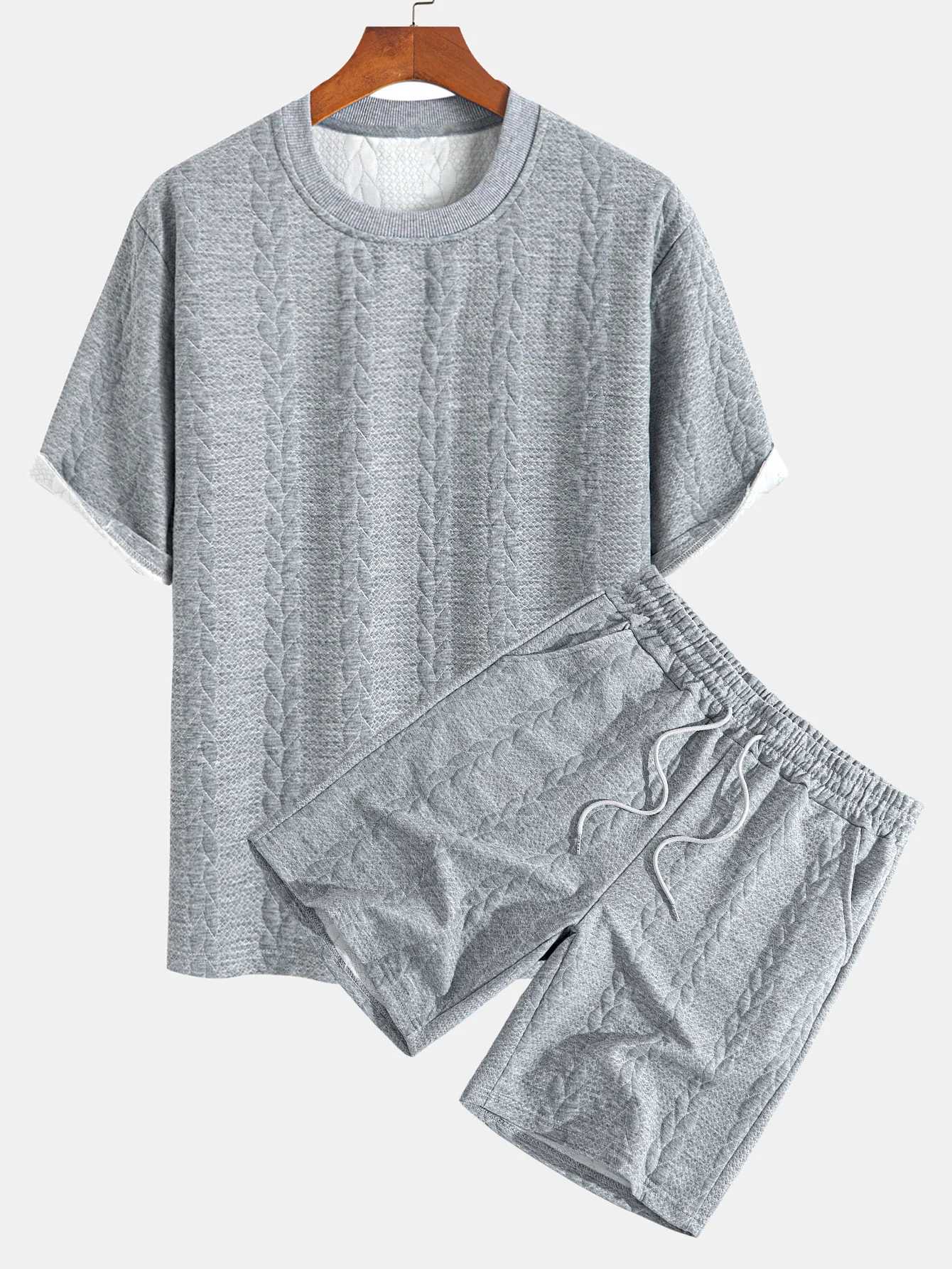 Relaxed Fit Mid-Length Sleeve Twist Jacquard T-Shirt & Shorts - Image 4