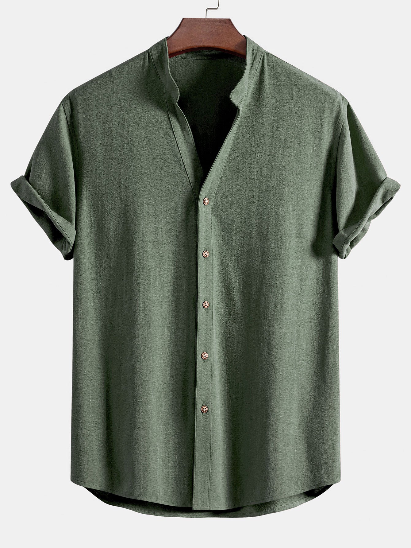 Kurzarm V-Ausschnitt Leinen-Rayon-Mischhemd - Image 3